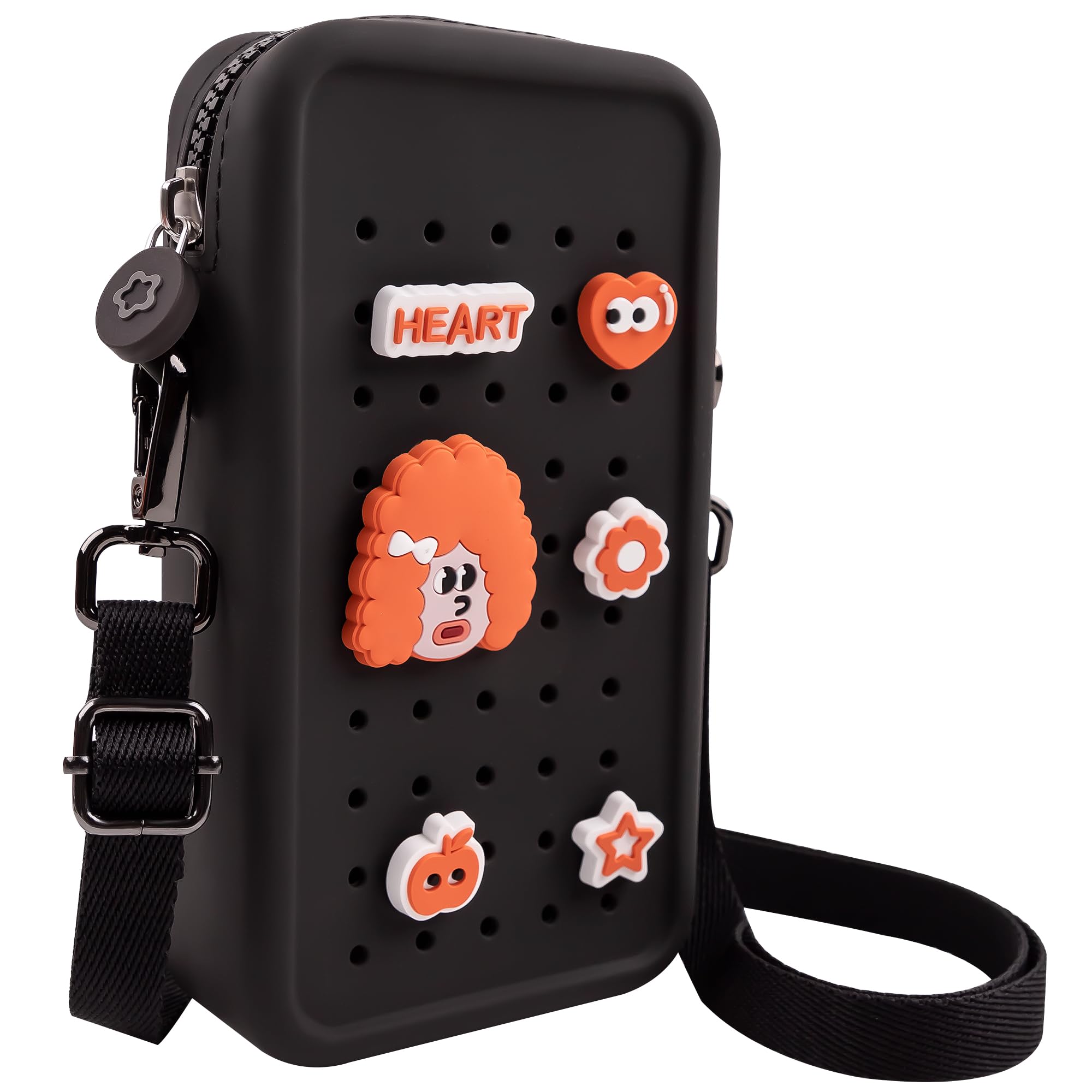 Elecbae Candy Small Crossbody Bag for Women with Customizable Charm Holes, Compact & Durable with Adjustable Strap, Perfect for Everyday Use (Black)