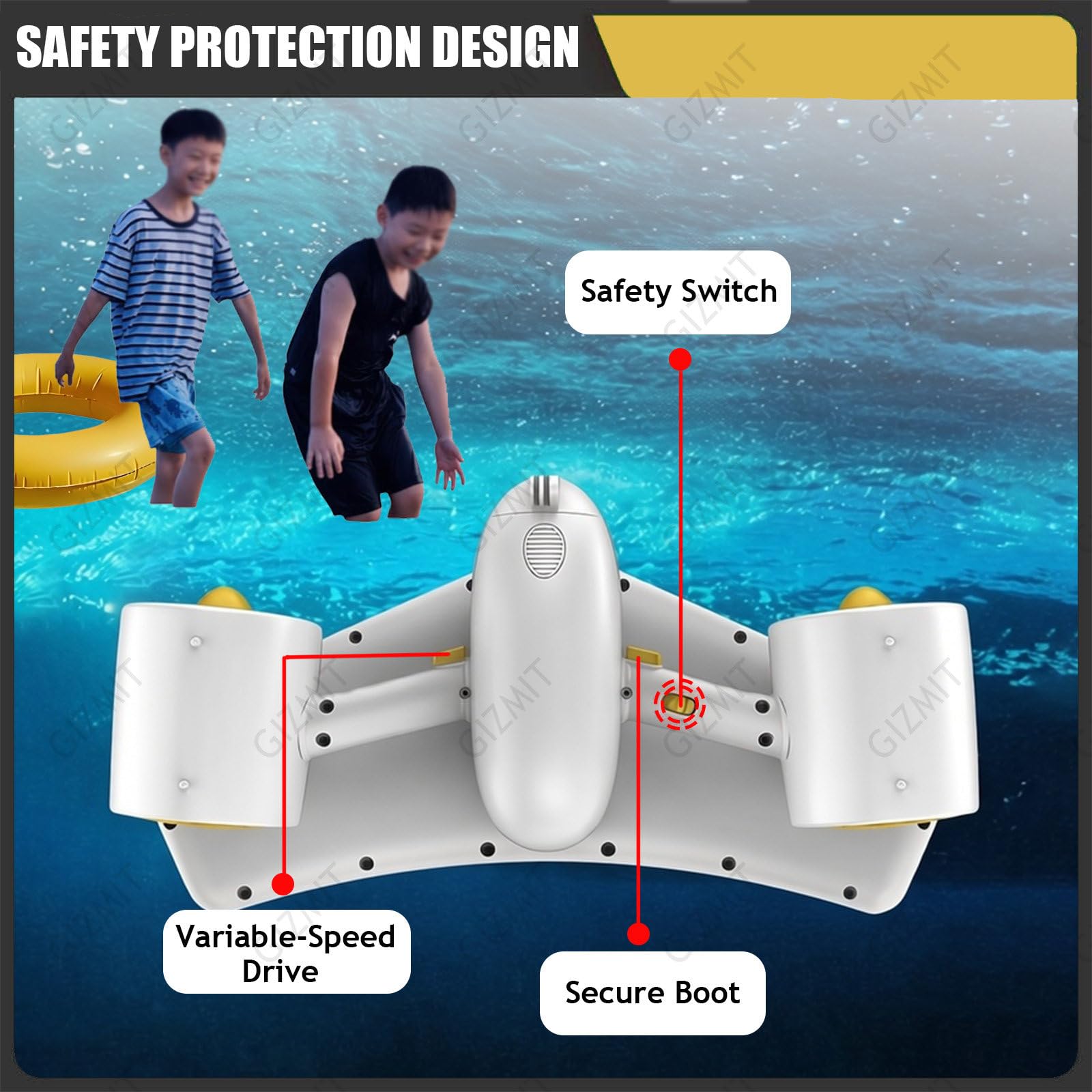 Scooter Submarino, propulsor acuático de Doble Motor con Soporte para cámara de acción, 2 Modos de Velocidad y batería extraíble; Ideal para Buceo y natación en Piscina. Black