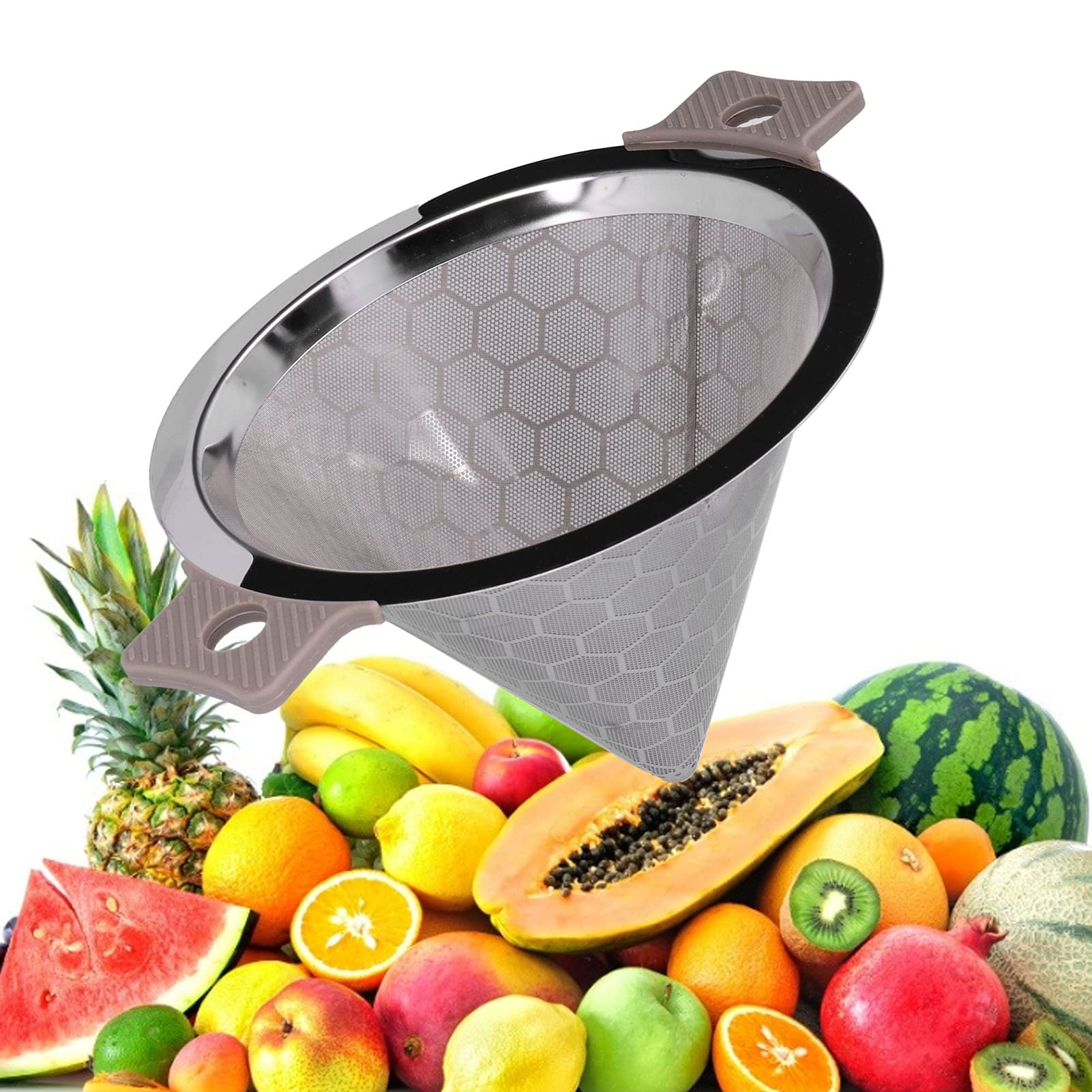 Nikou Colador en forma de cono, doble oreja de acero inoxidable pequeño para café, hojas de té, té con leche, infusor de té, 12 cm, apto para lavavajillas, plateado