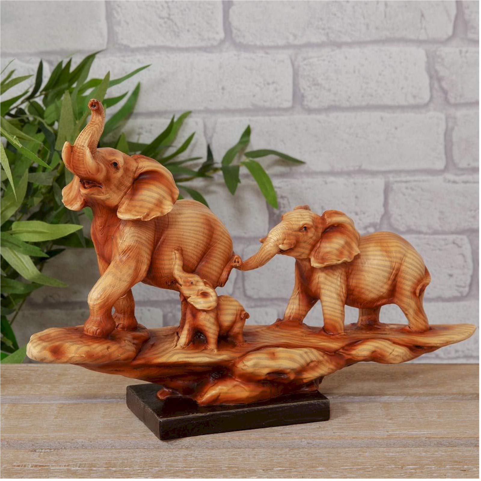 Naturecraft Wood Effect Elephant Family on Base Ornament