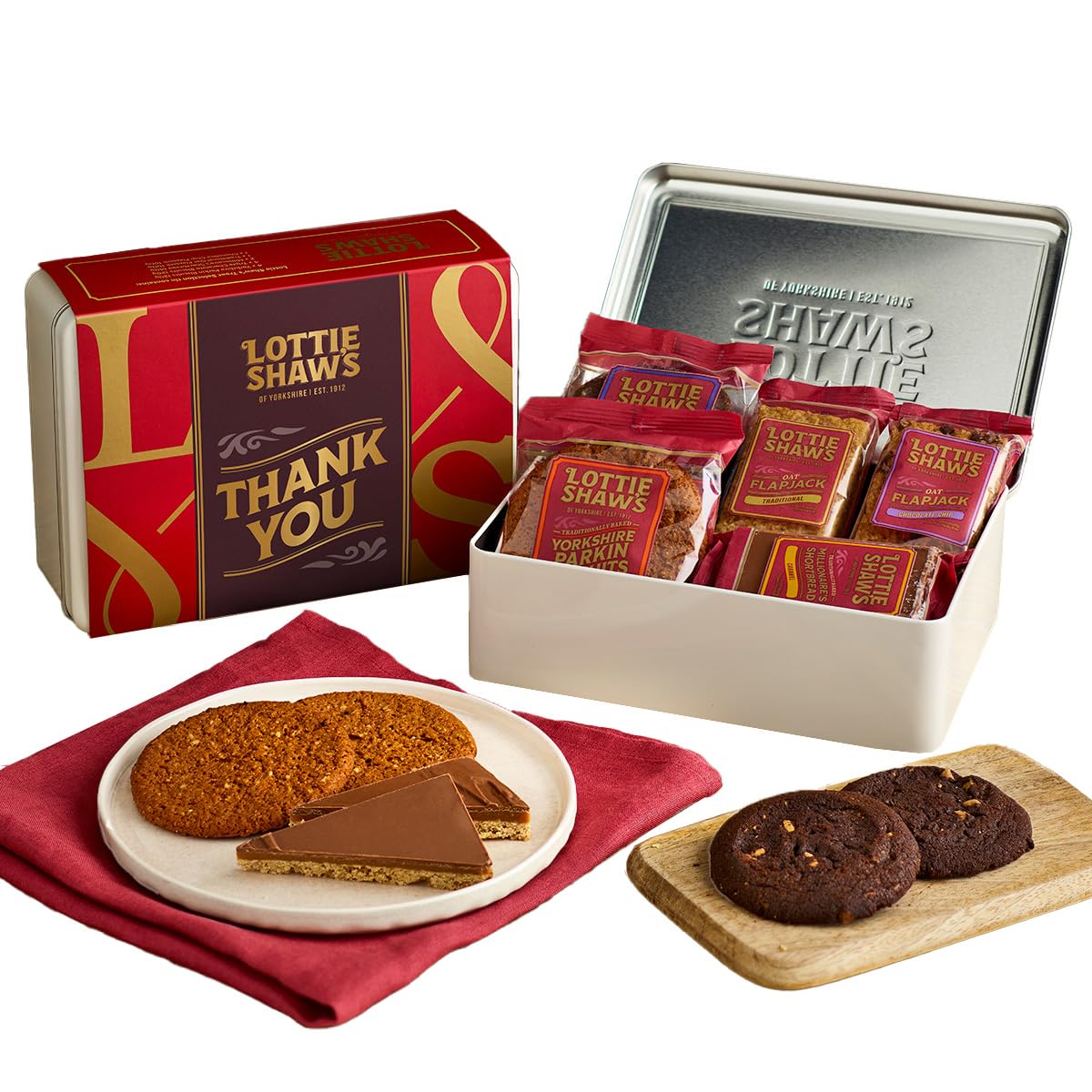 Lottie Shaw's Thank You Biscuit & Treat Tin – Parkin Biscuits, Millionaire Shortbread & Flapjacks, Yorkshire