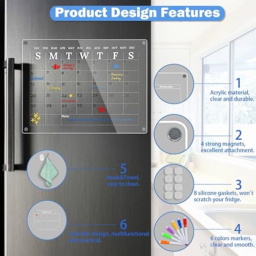 Miniatura 4 de Calendario magnético para nevera, calendario de borrado en seco para refrigerador, paquete de 2 unidades de 12 x 16 pulgadas, tableros de