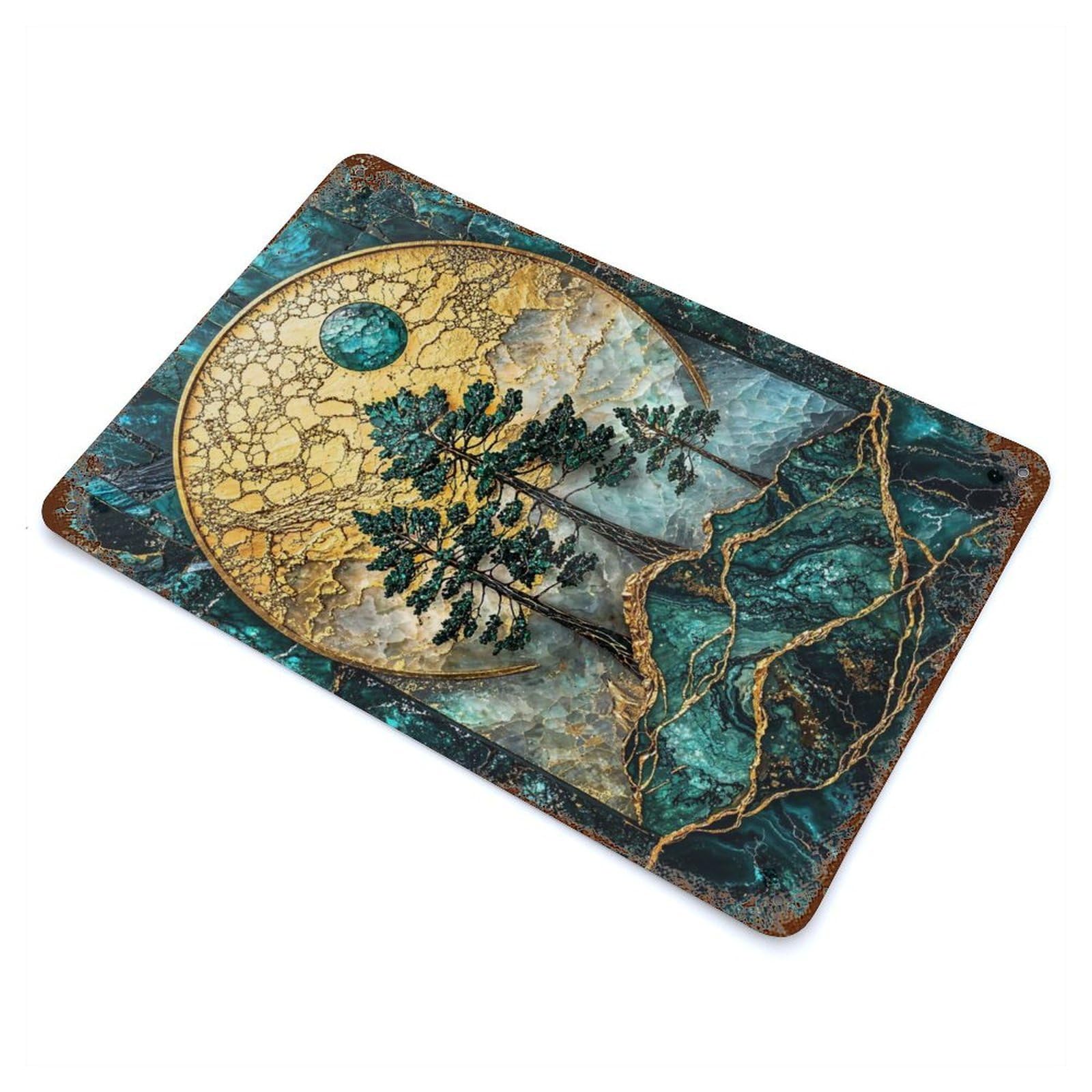Taiga Majesty Kintsugi Art Rust Effect Tin Sign 11.8"x7.9", Decorative Metal Wall Art for Patio, Garden Room And Bar Decor
