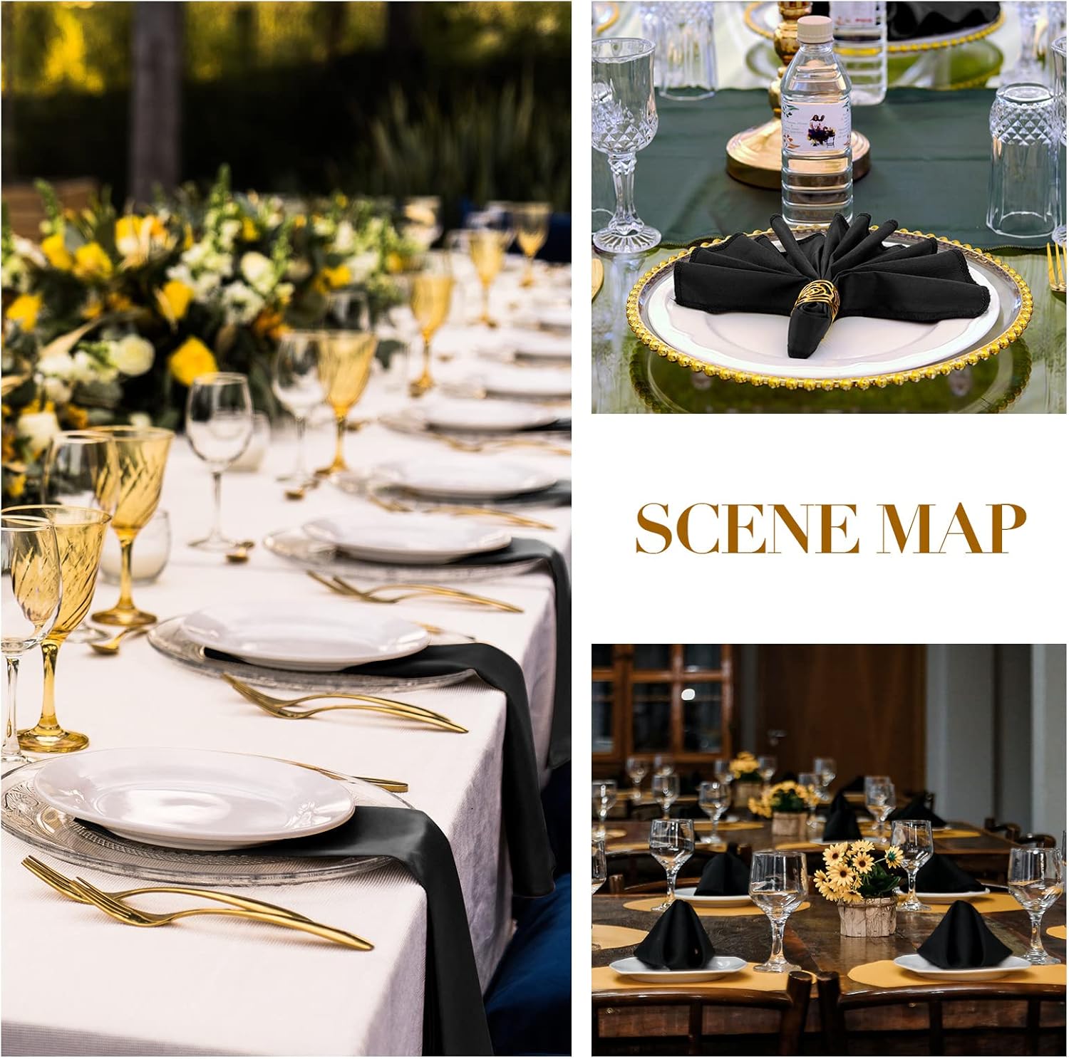 Tegeme 100 Pcs Satin Napkins Bulk 17 x 17 Inch Square Cloth Napkins Set Soft Silk,Hemmed Edges,Washable and Reusable for Party Wedding Dinner Banquet Restaurant Table Decorations(Black)
