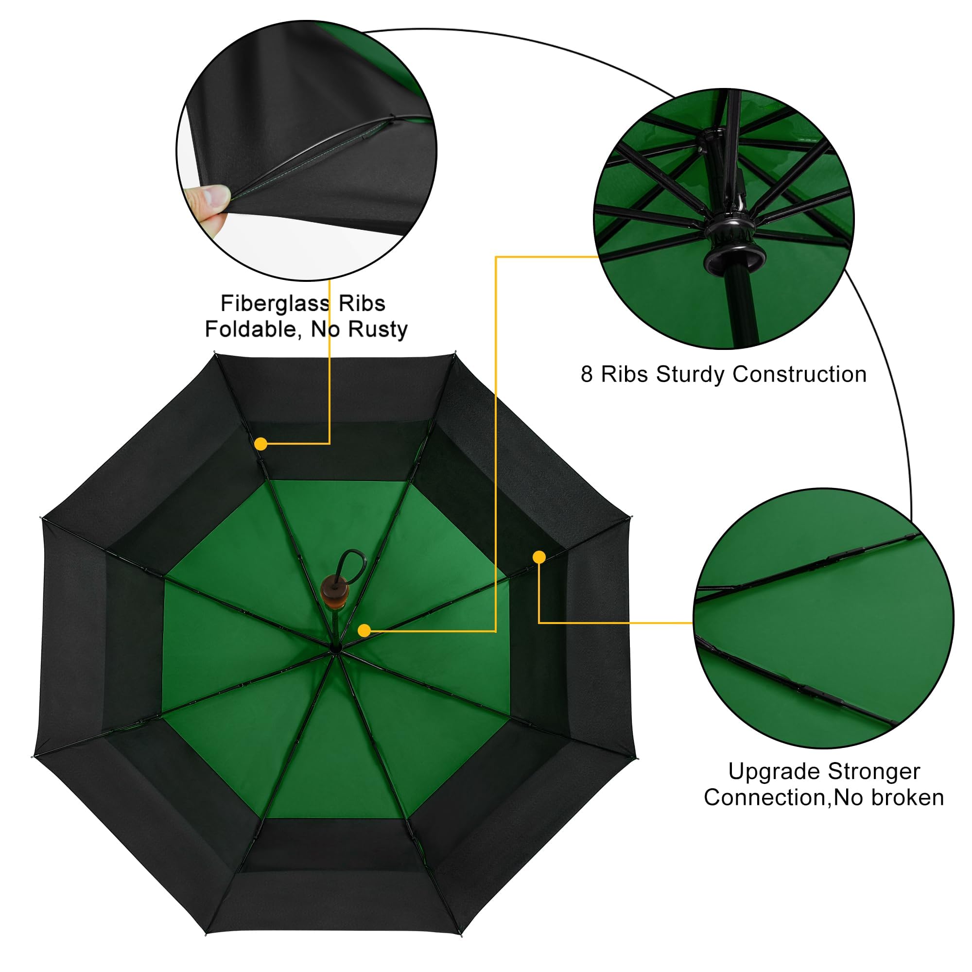 Lejorain Paraguas de golf grande para lluvia, 54 pulgadas, apertura automática, resistente, plegable, resistente al viento, doble toldo para hombres y mujeres