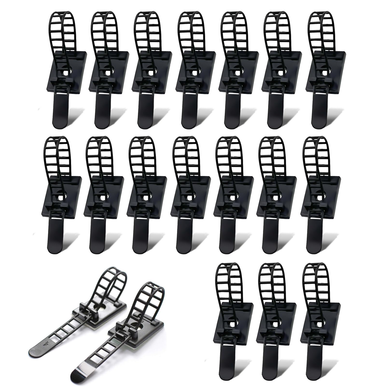 GunwonGunwon 50 Pcs Reusable Cable Clips, Cable Management Desk Cord Organizer Cable Ties, Hub Adhesive Cable Holder Nylon Cable Straps for Cord Management, Wire Clips, Cable Clamps, Black