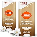 Lume Whole Body Deodorant - Invisible Cream Stick - 72 Hour Odor Control - Doctor Developed - Aluminum Free, Baking Soda Free and Skin Loving - 2.2 Ounce (Pack of 2) (Vanilla Bliss)