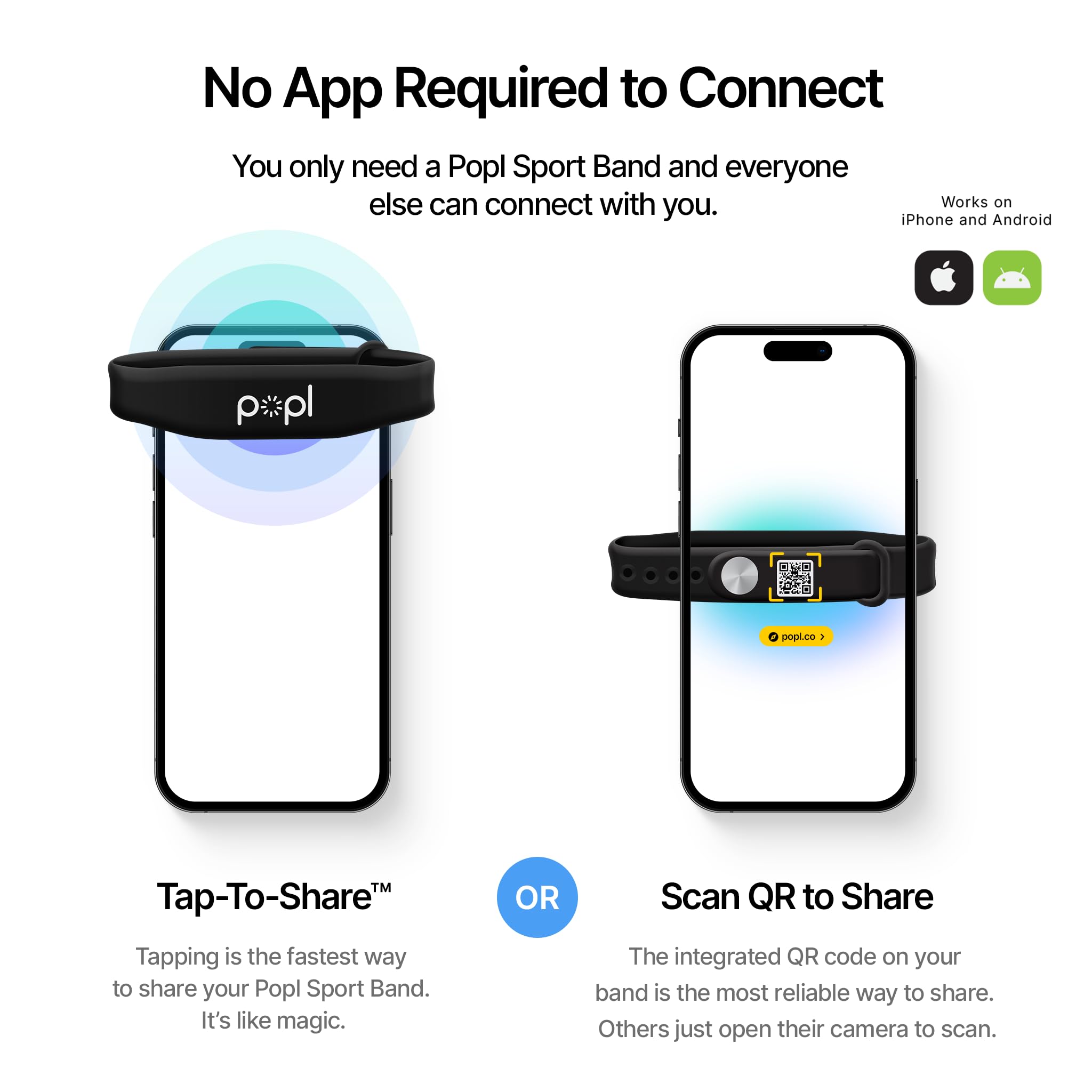 Popl Sport Band - Digital Business Card Bracelet Wearable - Tap to Share NFC & QR Code - iPhone & Android (Black Sport Style)