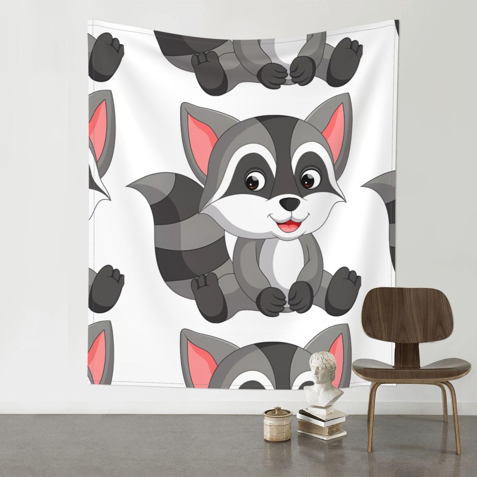 WHJSSF Cartoon Raccoon Prints Wall Tapestry 60x51in - Boho Decor Throw for Bedroom, Dorm, Picnic & Outdoor Adventures