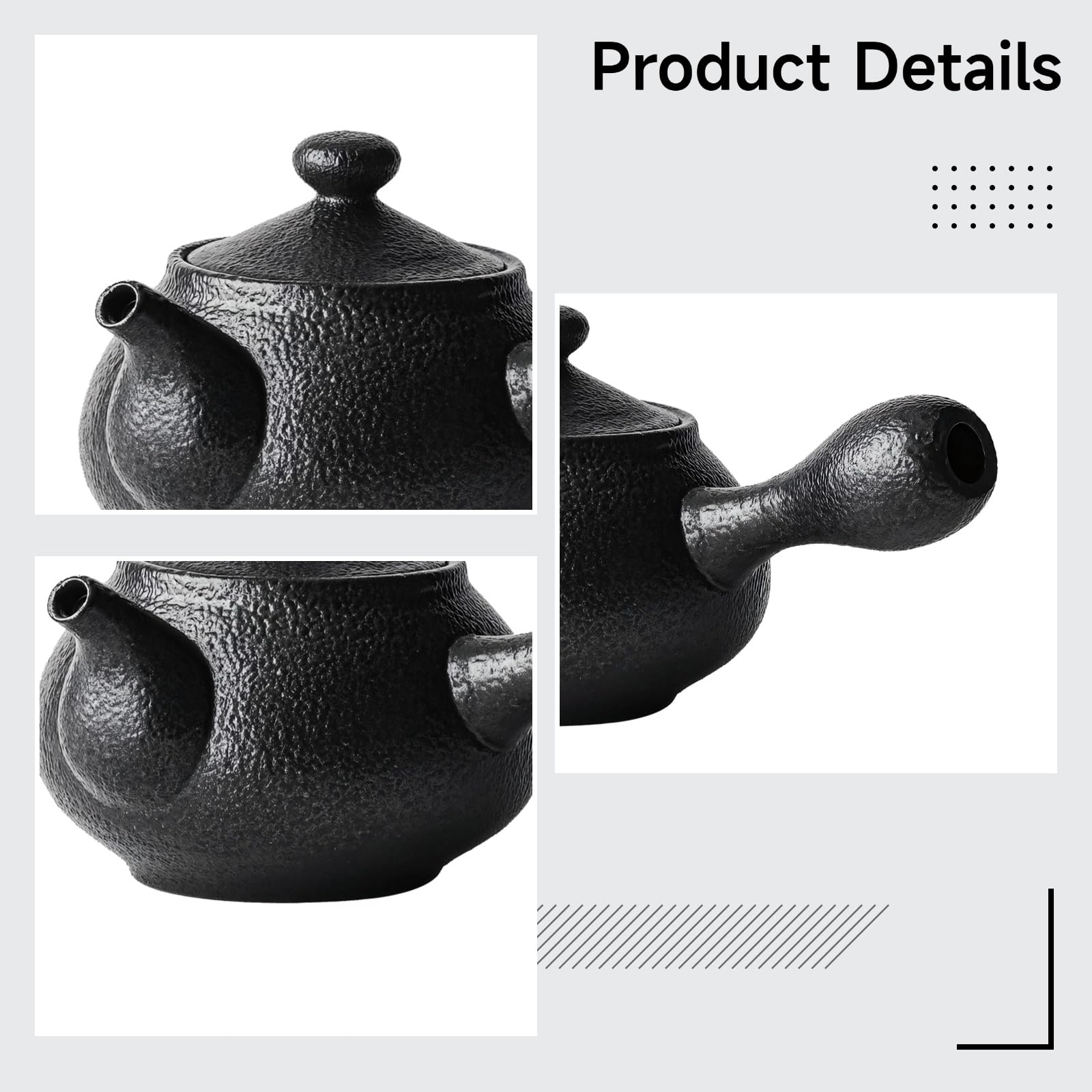 Kyusu-Teekanne mit Seitengriff, Keramik-Teekanne für losen Tee mit integriertem Keramikfilter, japanischer Stil, schwarze Tonkanne, klassisches Design, zum Aufbrühen und Servieren, 7,5 cm hoch