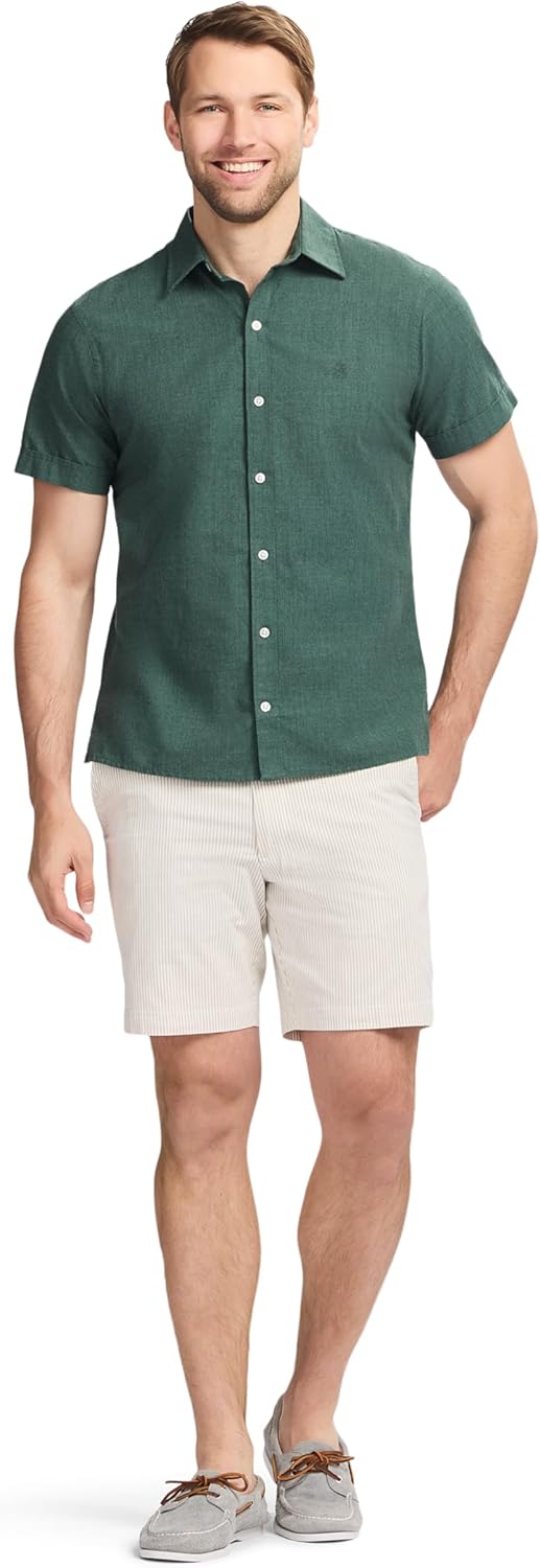 Izod Mens Luxury Classics Short Sleeve Solid Button Down Shirt - Image 3