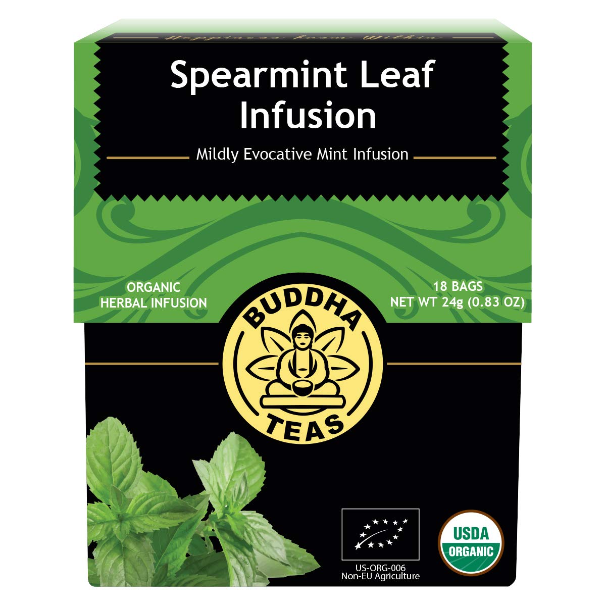 Buddha Teas Organic Spearmint Tea - OU Kosher, USDA Organic, CCOF, 18 Bleach-Free Tea Bags