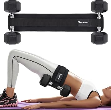 Seektop Adjustable Hip Thrust Belt, Anti-Slip Padding Booty Belt for Glutes | Fits Dumbbells Kettlebells Plates, Up to 400 LBS, Padded Strap Easy Setup, Foldable for Gym Home & On-The-Go Workouts