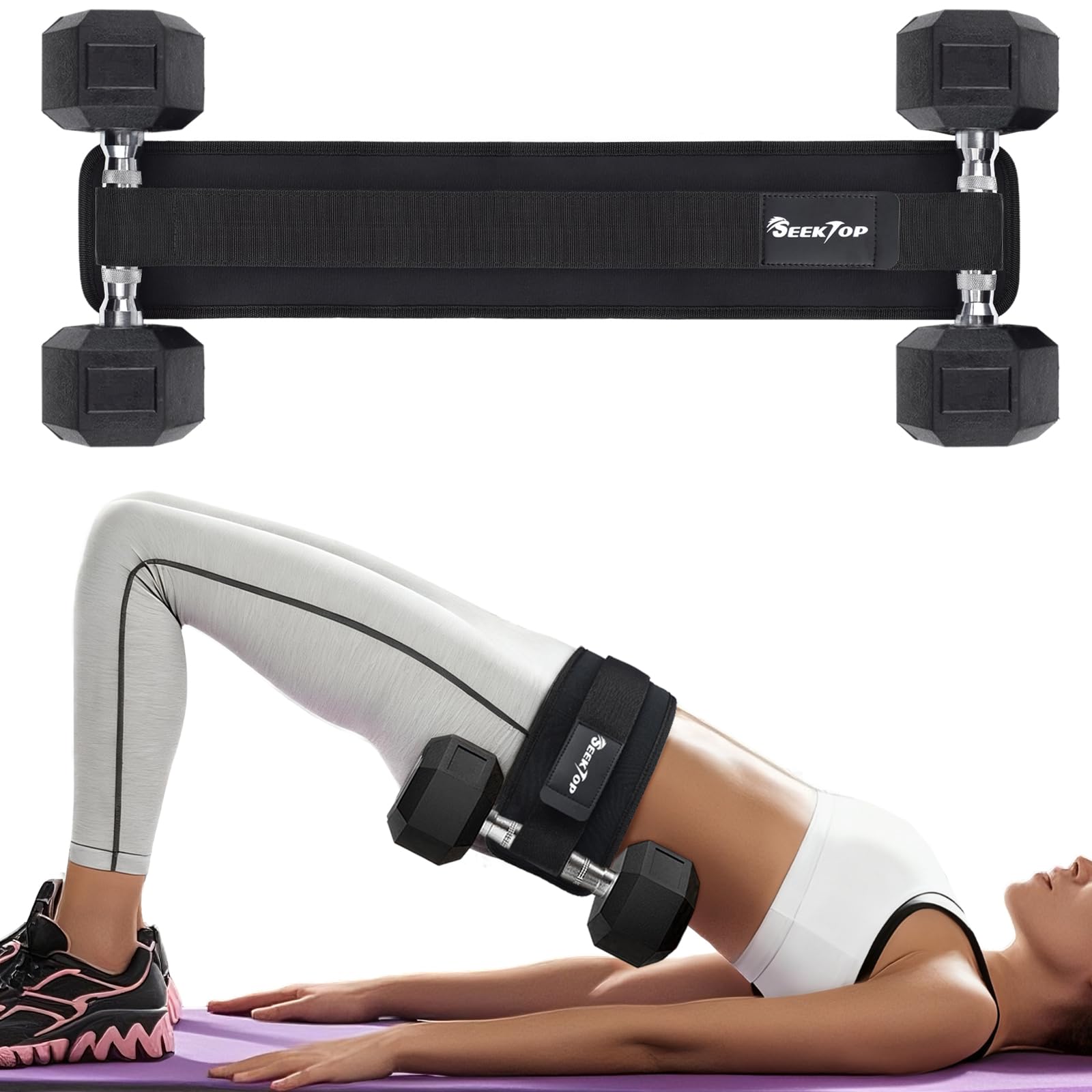 Seektop Adjustable Hip Thrust Belt Slip-Resistant Padding Booty Belts for Glutes - Fits Dumbbells Kettlebells Plates Up to 400 LBS for Gym Home & On-The-Go Workouts-image-19