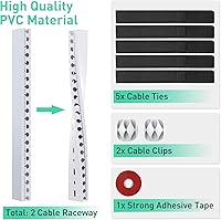 Vista 3 de Updated White Cable Raceway Kit, 155（10x15.5） inch Open Slot Wire Covers for Cords, Cable Management System to Hide Under Desk/TV/Computer/Net/Power