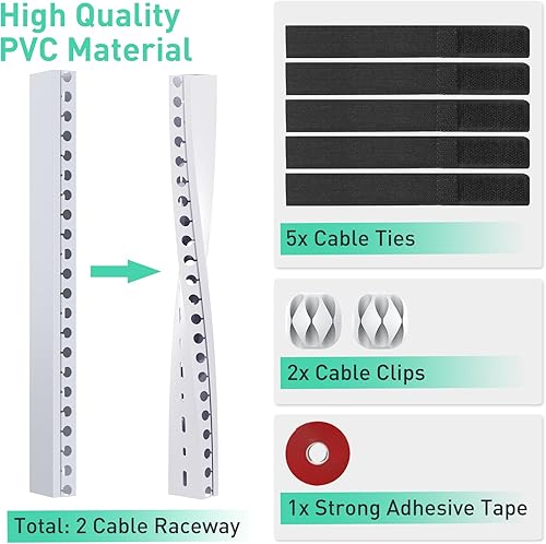 Miniatura 3 de Updated White Cable Raceway Kit, 155（10x15.5） inch Open Slot Wire Covers for Cords, Cable Management System to Hide Under Desk/TV/Computer/Net/Power