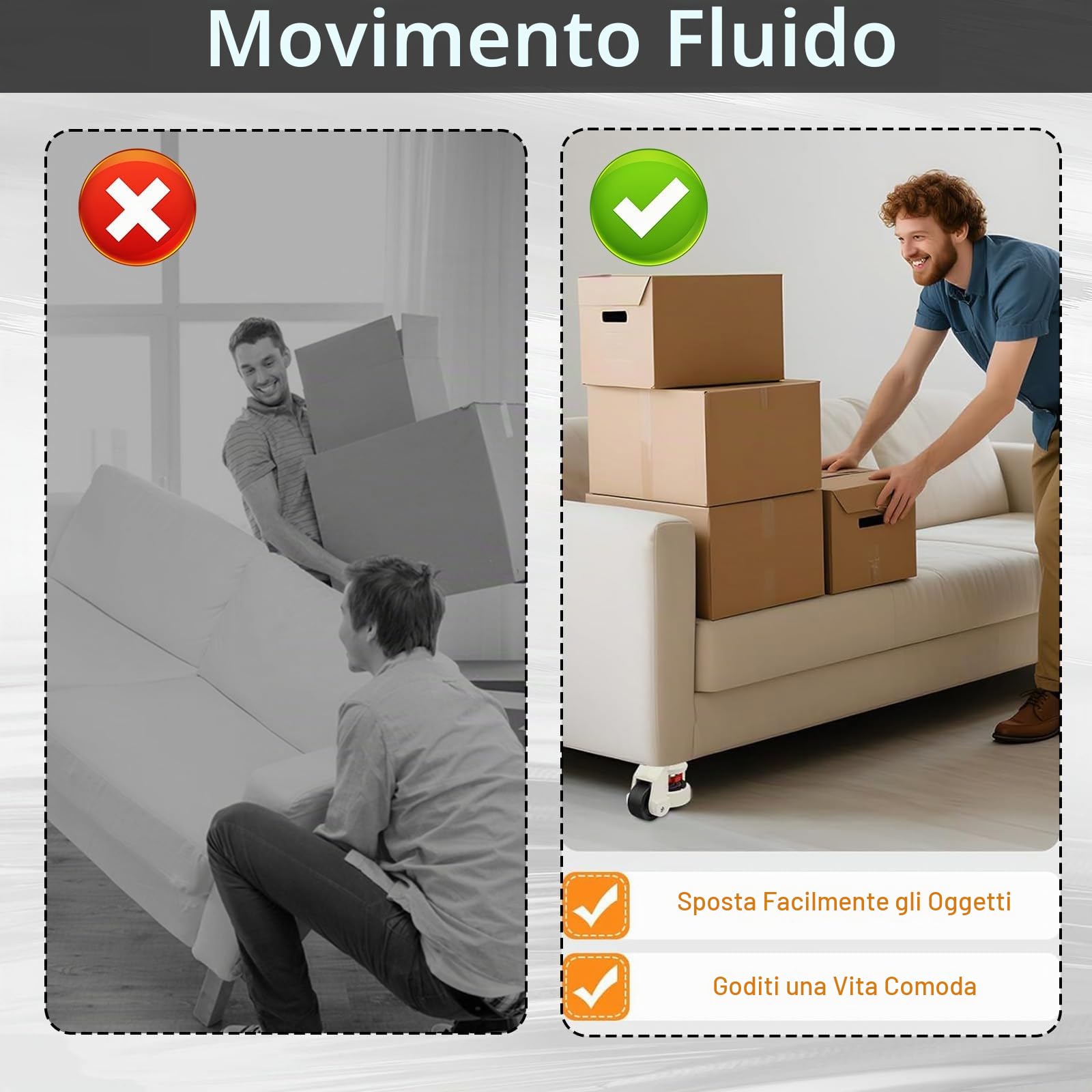 Set di 4 Ruote per Mobili Carichi Pesanti, Ruote per Spostare Mobili Portata Totale 2000kg Rotelle da Trasporto M12 x 30mm Rotelle Girevoli a 360° per Banchi da Lavoro Mobili (2000KG)