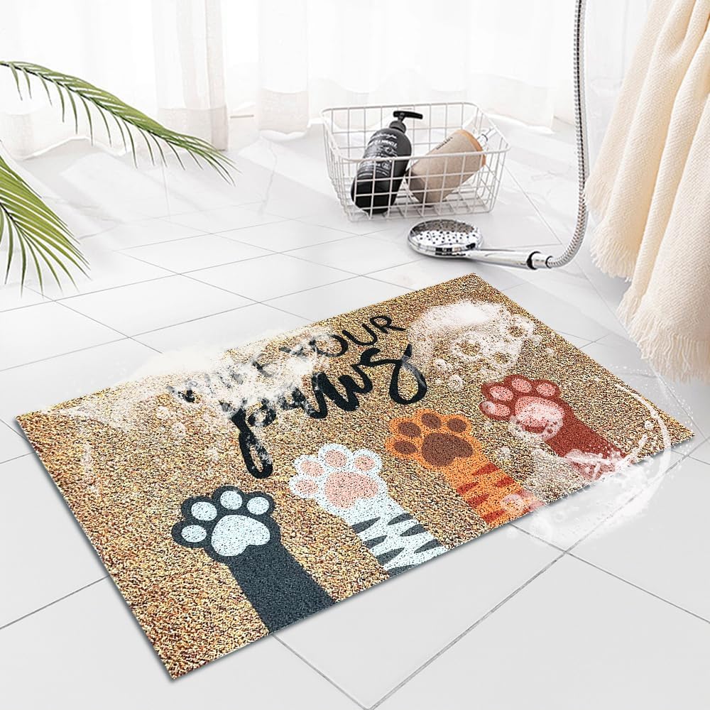 CrazyHome Dog Doormat, Non Slip Washable Rug for Kitchen,Bedroom, 35.43*23.62inch, Brown, DoorMat-60x90-4paws-A