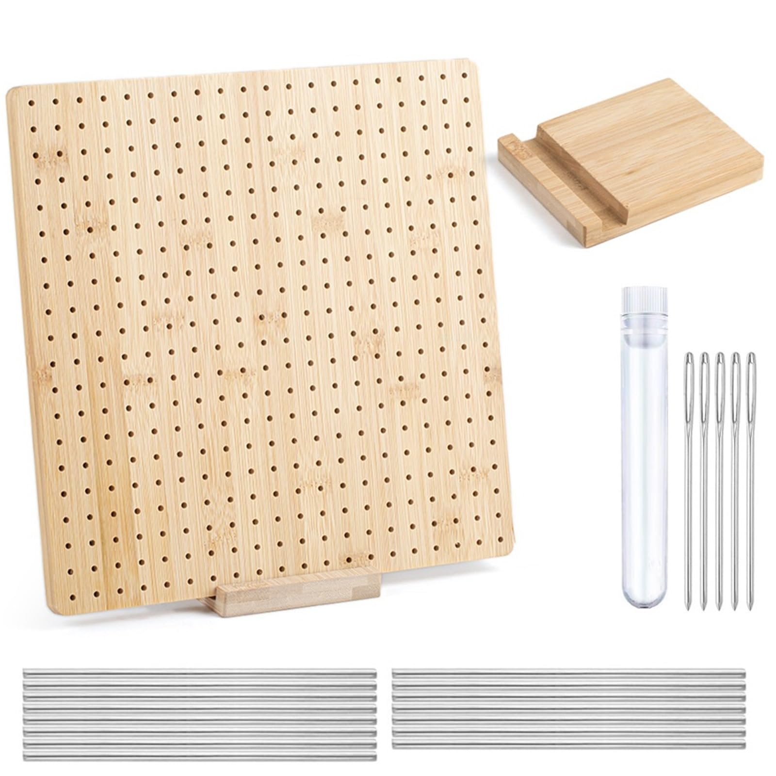 QAUUCP Macrame Project Board Wood Crochet Blocking Board Kit with Stainless Steel Rod Pins for Knitting Granny Squares Crafting Lovers(11 Inch)
