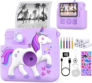 FUNKAM Cámara Fotos Infantil Instantánea,- 2,4" HD 1080P- con Tarjeta SD 32GB, 5 Rotuladores, Pegatinas, 5 Rollos de Papel, Colgante. Cámara Niños y Niñas de 3 a 14 años. (Morado)