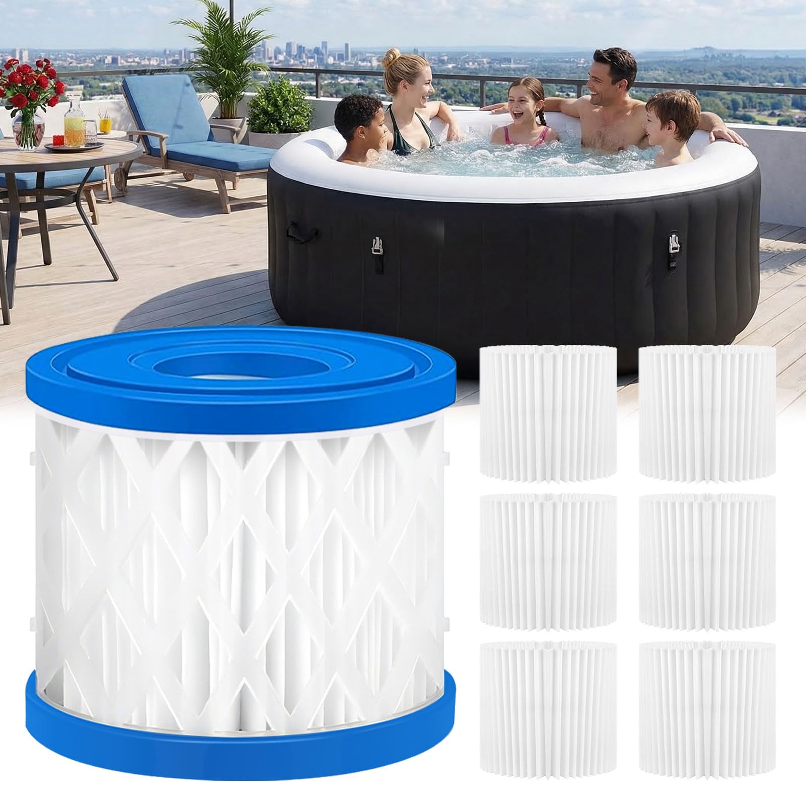 KBOROVER Type VI Inflatable Hot Tub Filters Cartridge with Reusable Spa Filter Replacement Fits with Coleman SaluSpa 90352E 58323 90427, Lay-Z Spa,Swimming Pool Pump Filter (Type VI-6 Pack)