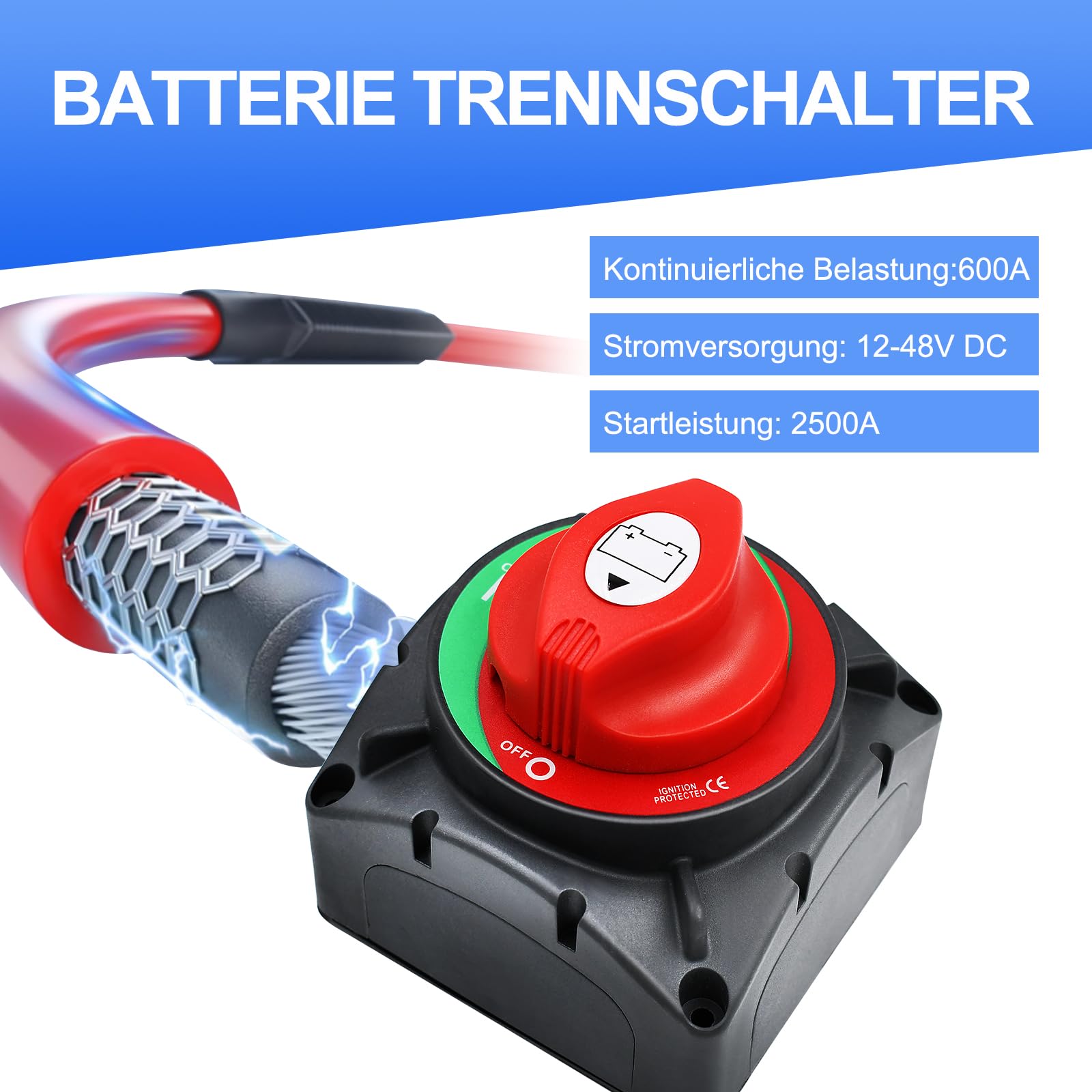 Batterie Trennschalter 12-48V, 600A Batterietrennschalter, IP68 Wasserdicht für Boot Motorrad Yacht Auto KFZ Bus RV UTV-Fahrzeug(ON/OFF High Current)