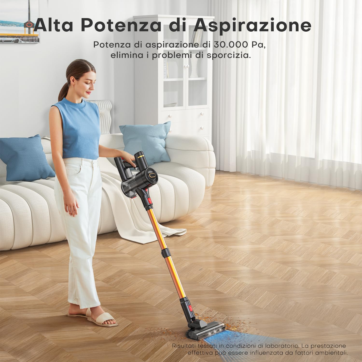 GOAMGE Aspirapolvere Senza Filo, 300W/30KPa/40Min, Display LED, Filtrazione a 5 Stadi, Spazzola Anti-Intrico, Modalità ECO, per Pelo di Animale, Pavimenti Duri e Tappeti