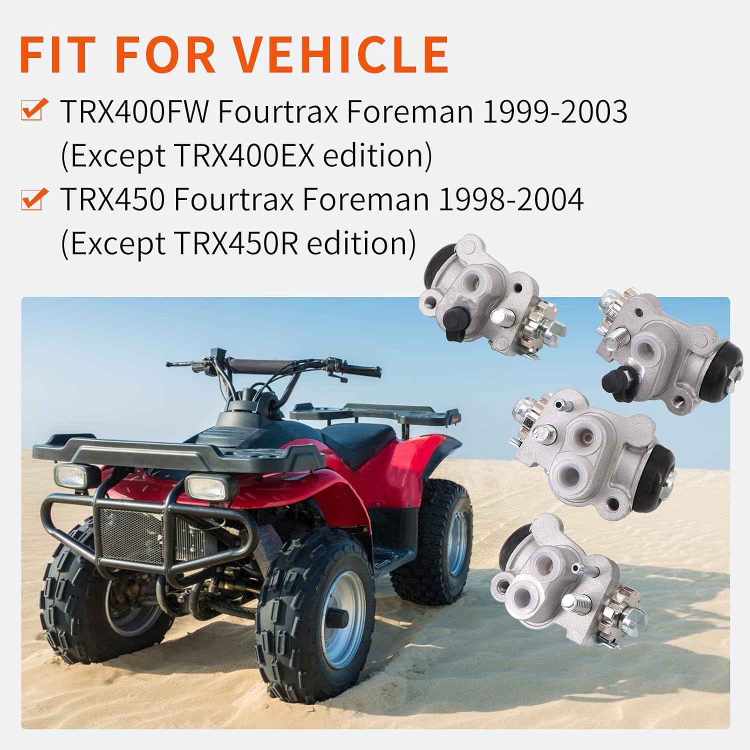 Front Brake Wheel Cylinders Left & Right All Four with Shoes for TRX400 FW Fourtrax Foreman 1999-2003 TRX450 Fourtrax Foreman 1998-2004