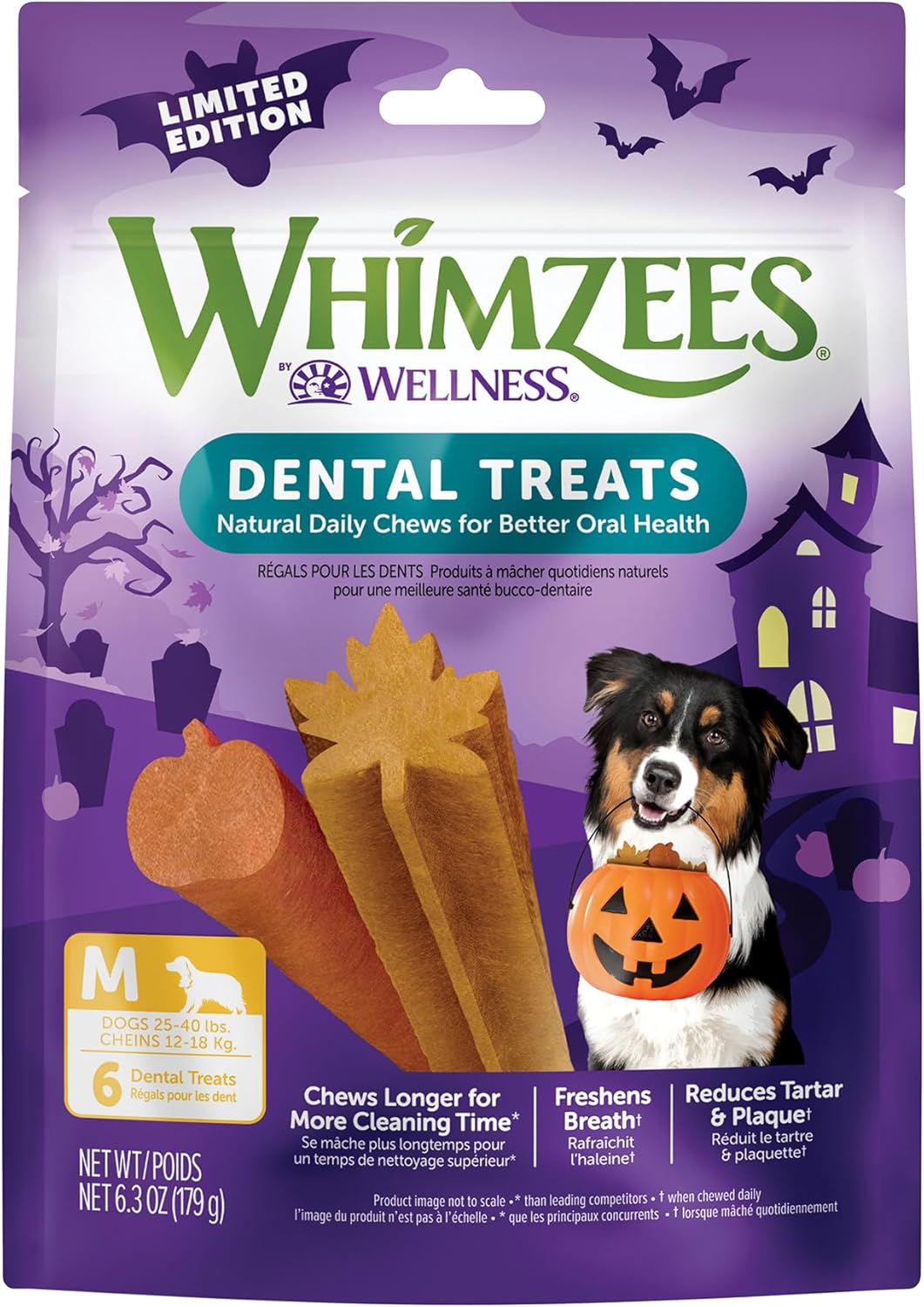 Wellness WHIMZEES Fall Dog Dental Treats, Autumn Natural Chews for Dogs, Medium Size Stick, (6 Count)