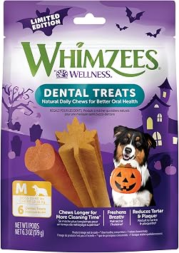 Wellness WHIMZEES Fall Natural Dog Dental Treat, Autumn Halloween Seasonal Gift, Chews, Freshens Breath, Medium Size, 6.3 oz Bag, 6 Count