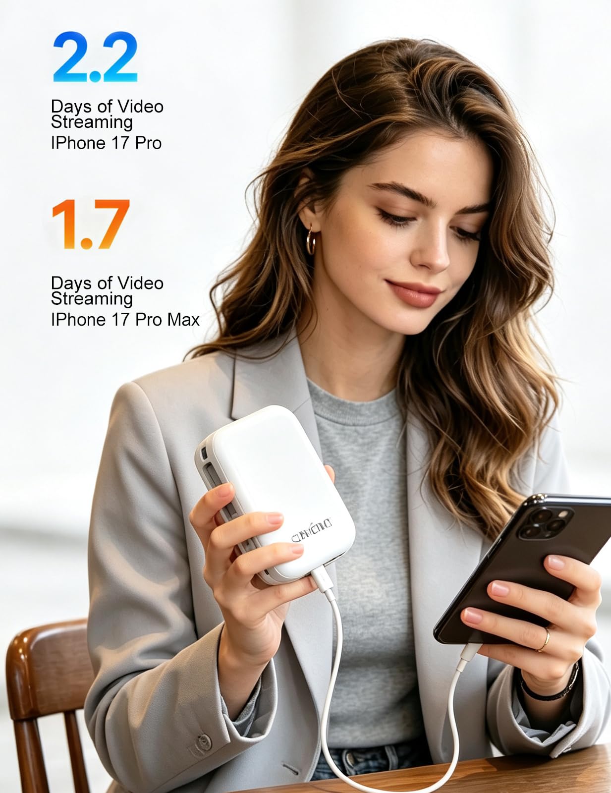 Power Bank da 10000 mAh con Lightning integrato e USB‑C, ricarica rapida da 22,5 W, display digitale a LED, caricabatterie portatile sottile da 176 g per iPhone 17/14 e Android