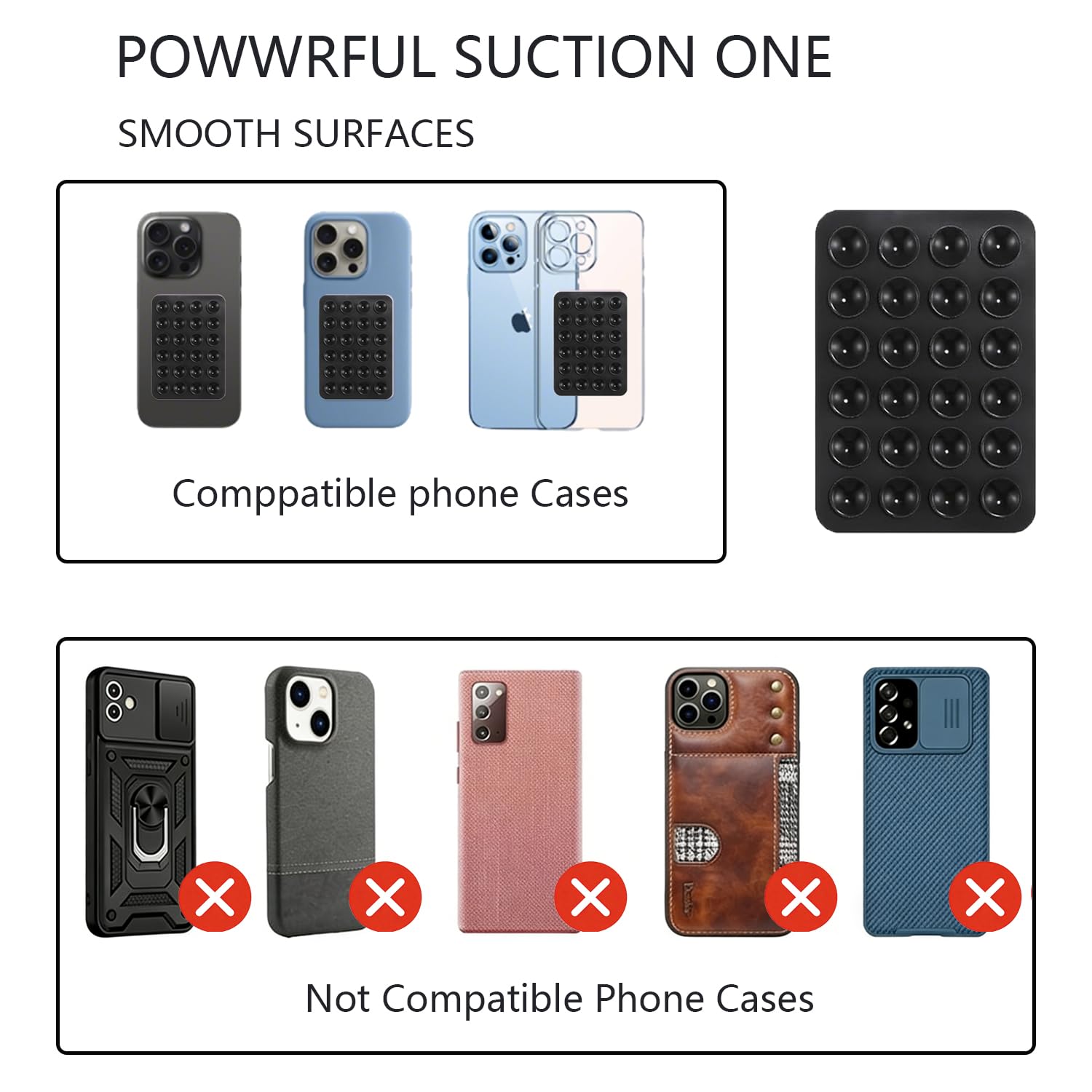 4 Suction Cup Holders for Mobile Phone, Silicone Phone Holder Suitable for 4 Packs of Silicone Suction Cups for All Models of Mobile Phones, Silicone Suction Cup for Car (NEG — view 7