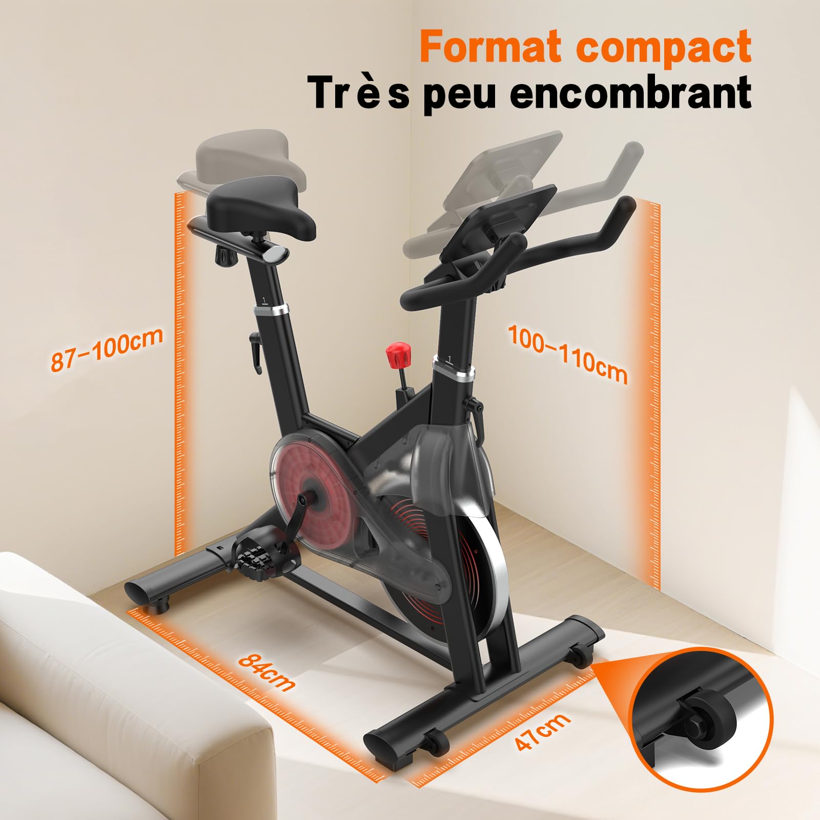HXD-ERGO Vélo d’Appartement Magnétique Silencieux – Résistance Infinie, Structure Stable, Siège & Guidon Réglables, Écran LCD, Compatible Kinomap/Zwift, Charge 150 kg