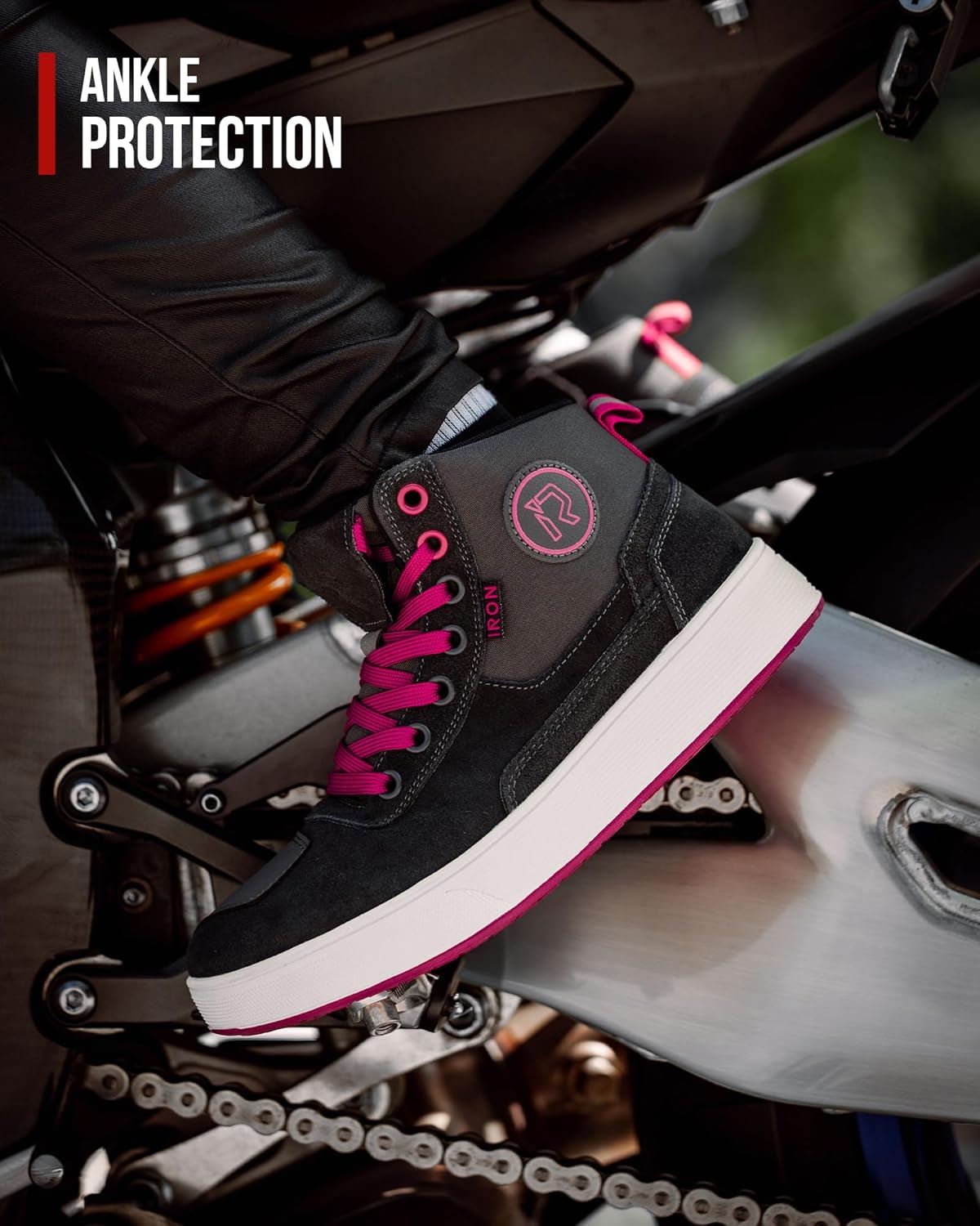 Motorcycle Shoes for Women and Men, CE Certified, Thickened Anti-Slip Sole, Breathable Casual Motorcycle Riding Boots with Ankle Support, Shift Pad (Pink 11 Men/12.5 Women) - Image 7