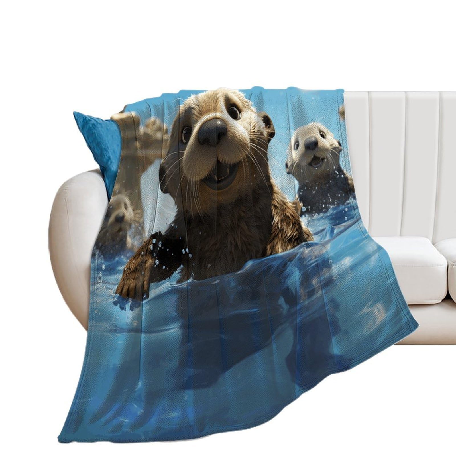 Lovely Sea Otter Print Throw Blanket for Couch Super Soft Warm Lightweight Throw Blankets Cozy Flannel Bed Blanket Cute Decorative Blankets for All Seasons Home Decor Gift 50"*60"（130 * 150cm）