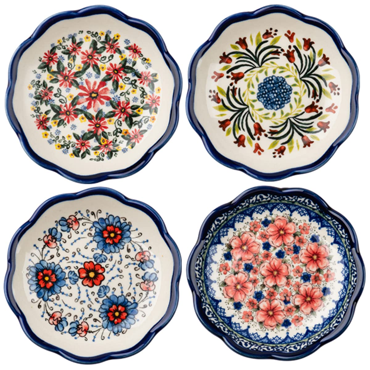 Sizikato 4pcs Porcelain Sauce Plate, 4-Inch Snack Plate Appetizer Plate, Beautiful Floral Pattern
