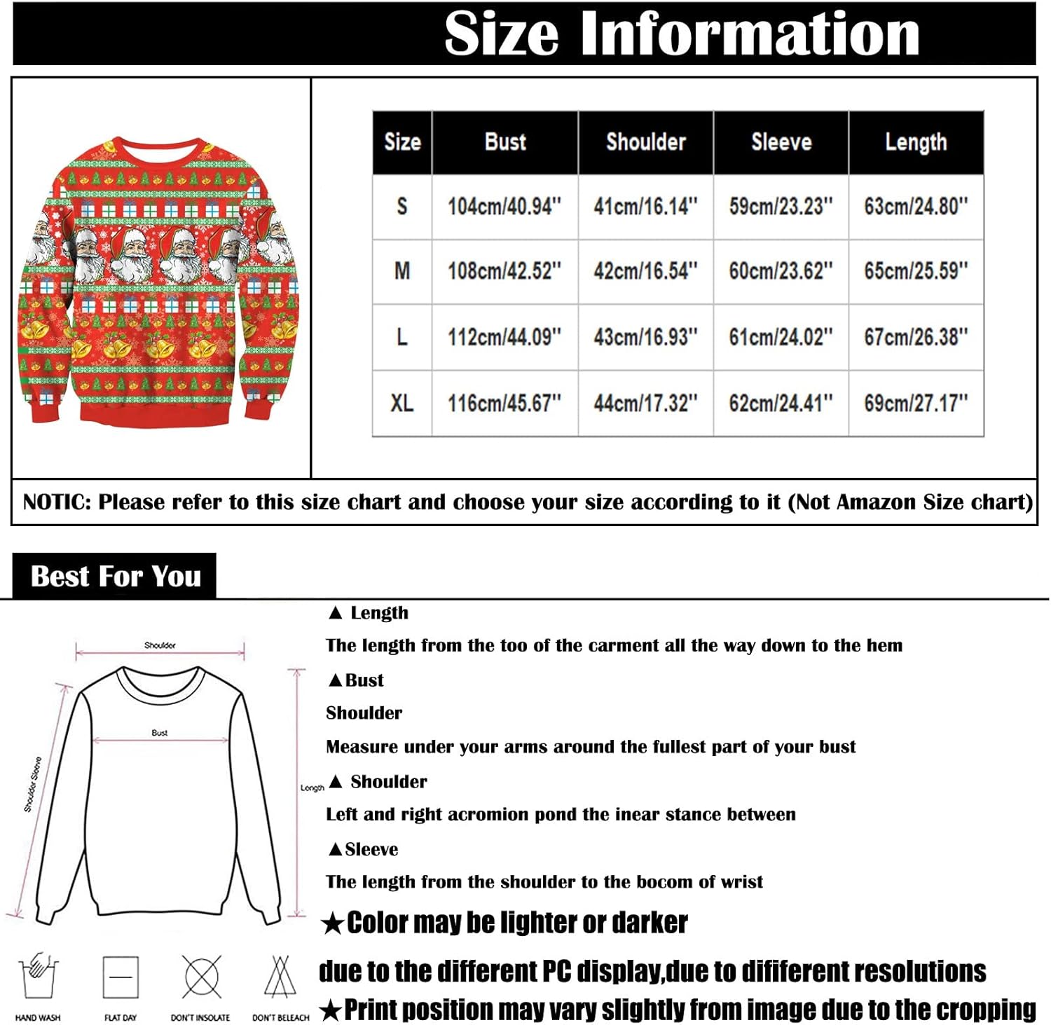 JJHAEVDY Women's Ugly Christmas Sweatshirt Novelty 3D Print Pullover Casual Crewneck Long Sleeve Graphic Jumper : Sports & Outdoors