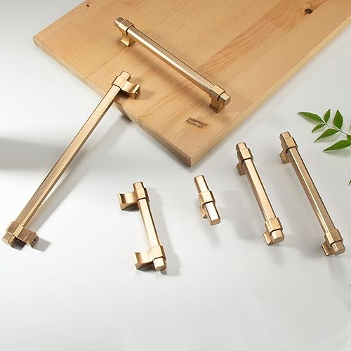 Miniatura 6 de TUNNY Paquete de 10 pomos octágonos de un solo agujero para gabinete, bronce champán, pomo de hardware para muebles de un solo agujero para baño,
