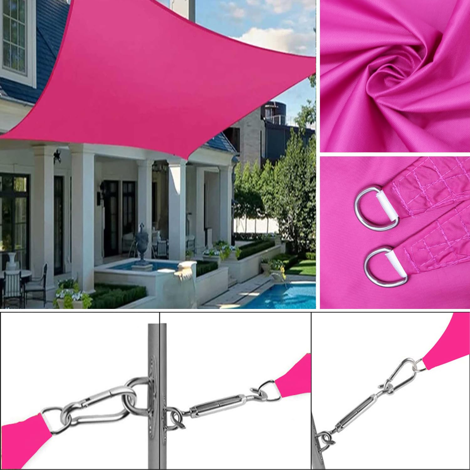 Sonnensegel 2x2 Wasserdicht, UV Schutz und Sonnenschutz, Sonnensegel für Balkon mit Befestigung Set, Sonnensegel Rechteckig für Terrasse, Garten und Wohnwagen, in vielen Farben,Rosa