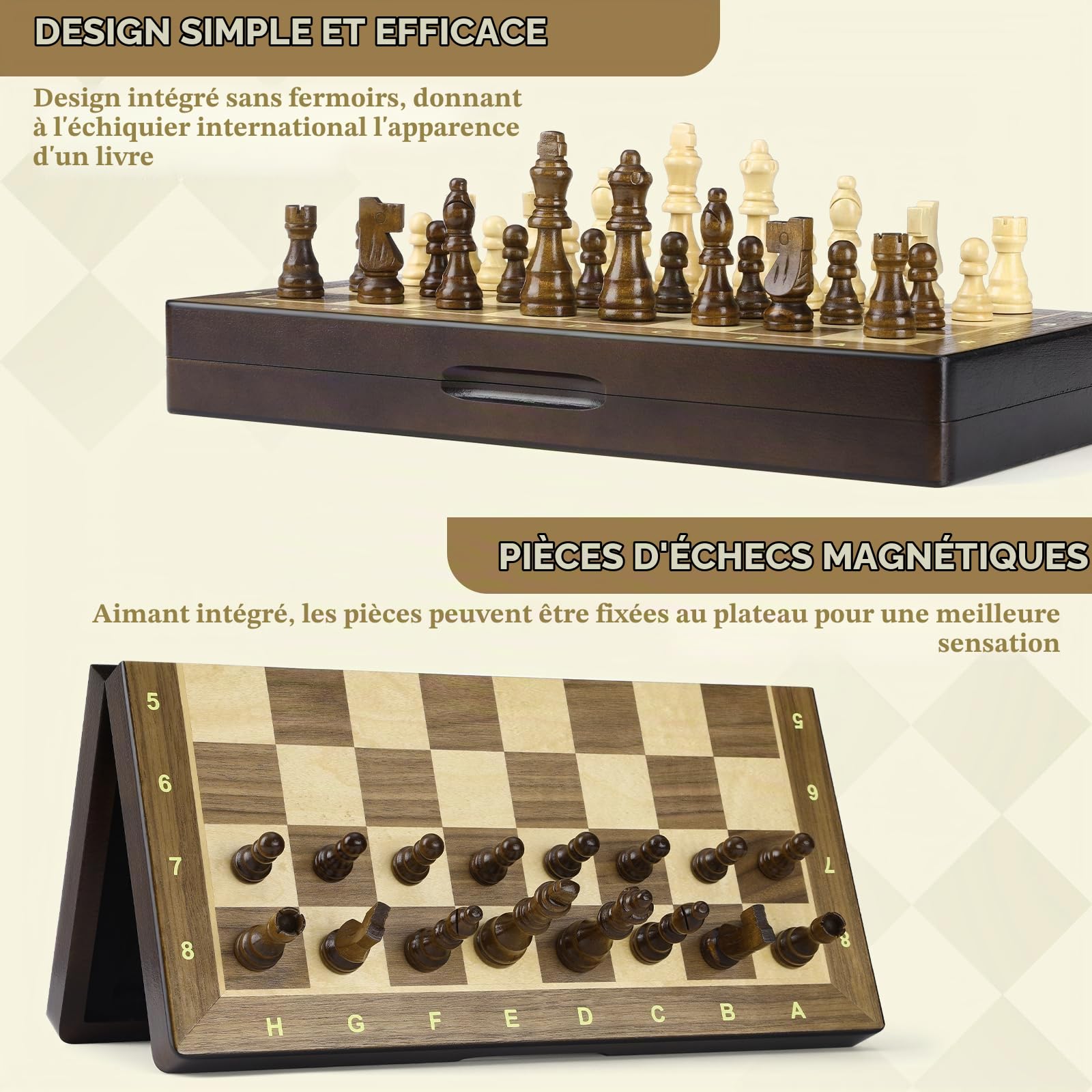 Peradix Jeu D'échecs et Dames 2 en 1, Echecs en Bois et de Dames, Jeu d'Echiquier Magnetique, Portable Chess Board de Voyage 38CM,Pieces Aimanté Echecier pour Enfants et Adultes
