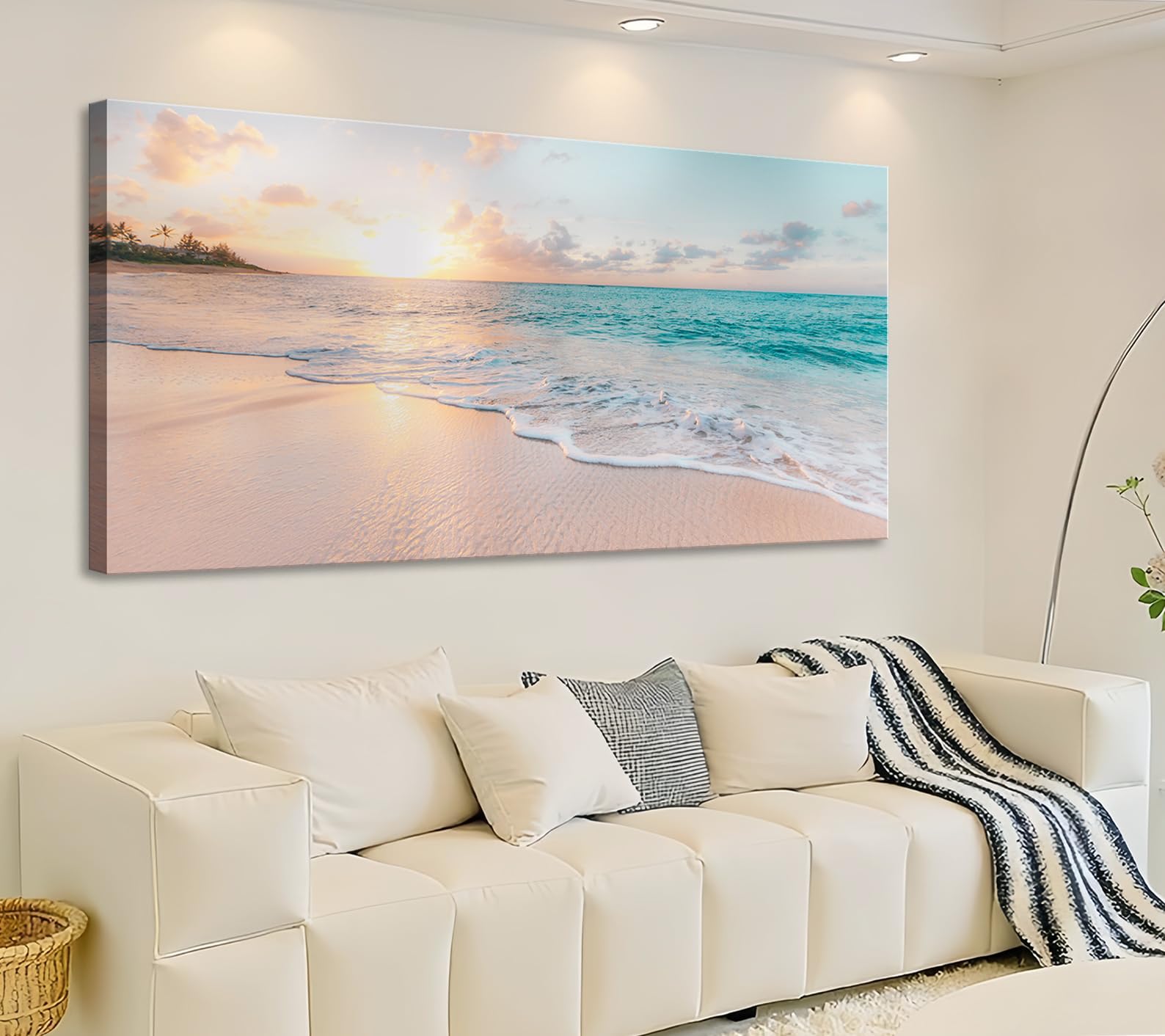 OKEXCKK Beach Canvas Wall Art - Sunset Ocean Nature Picture Painting Print for Office, Bedroom, Living Room Home Decoration, Landscape Artwork for Wall Decor Ready to Hang