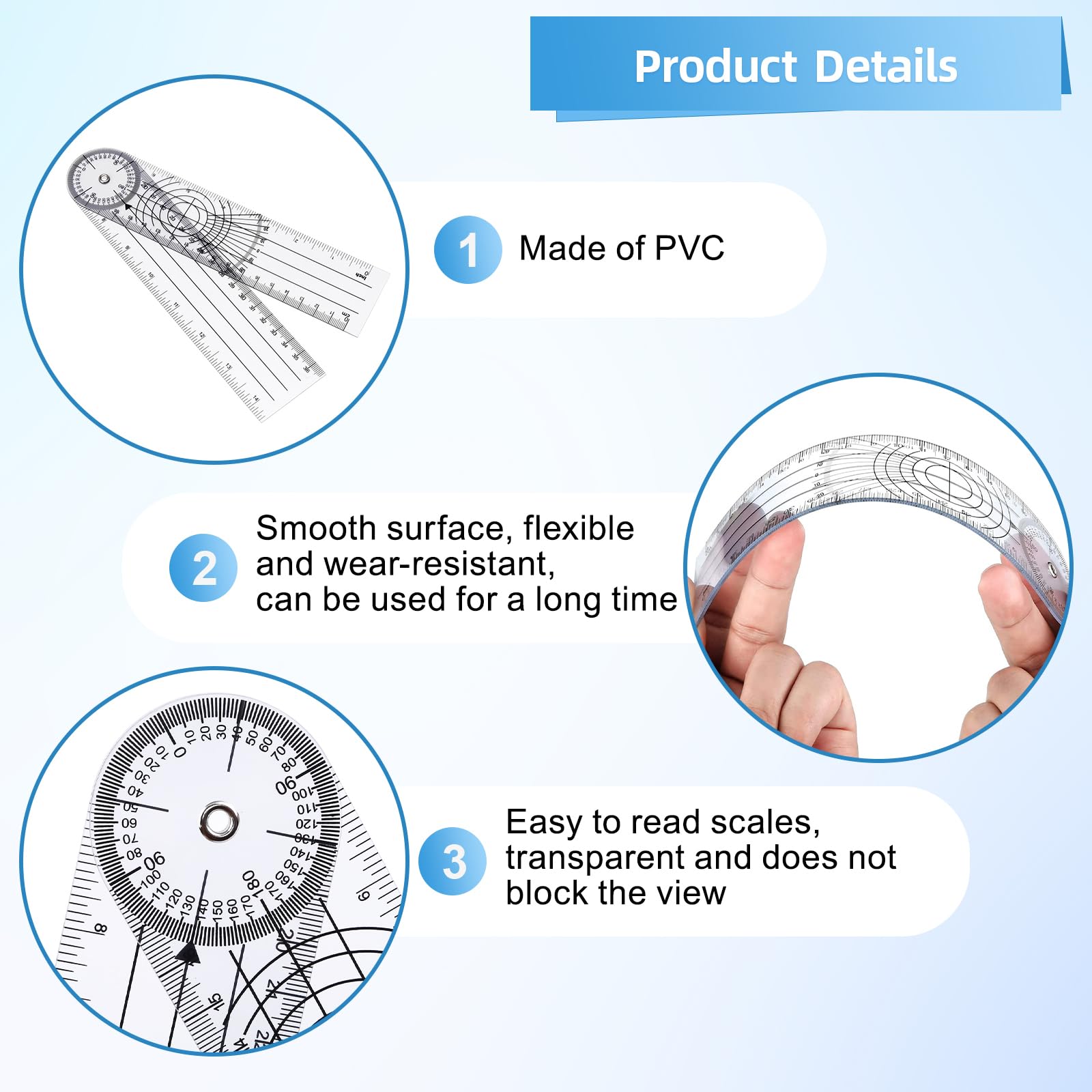 Goniometro 360 Gradi, PVC Goniometro Fisioterapia 360° Trasparenti, 36cm Goniometro Ortopedico Misuratore Angoli