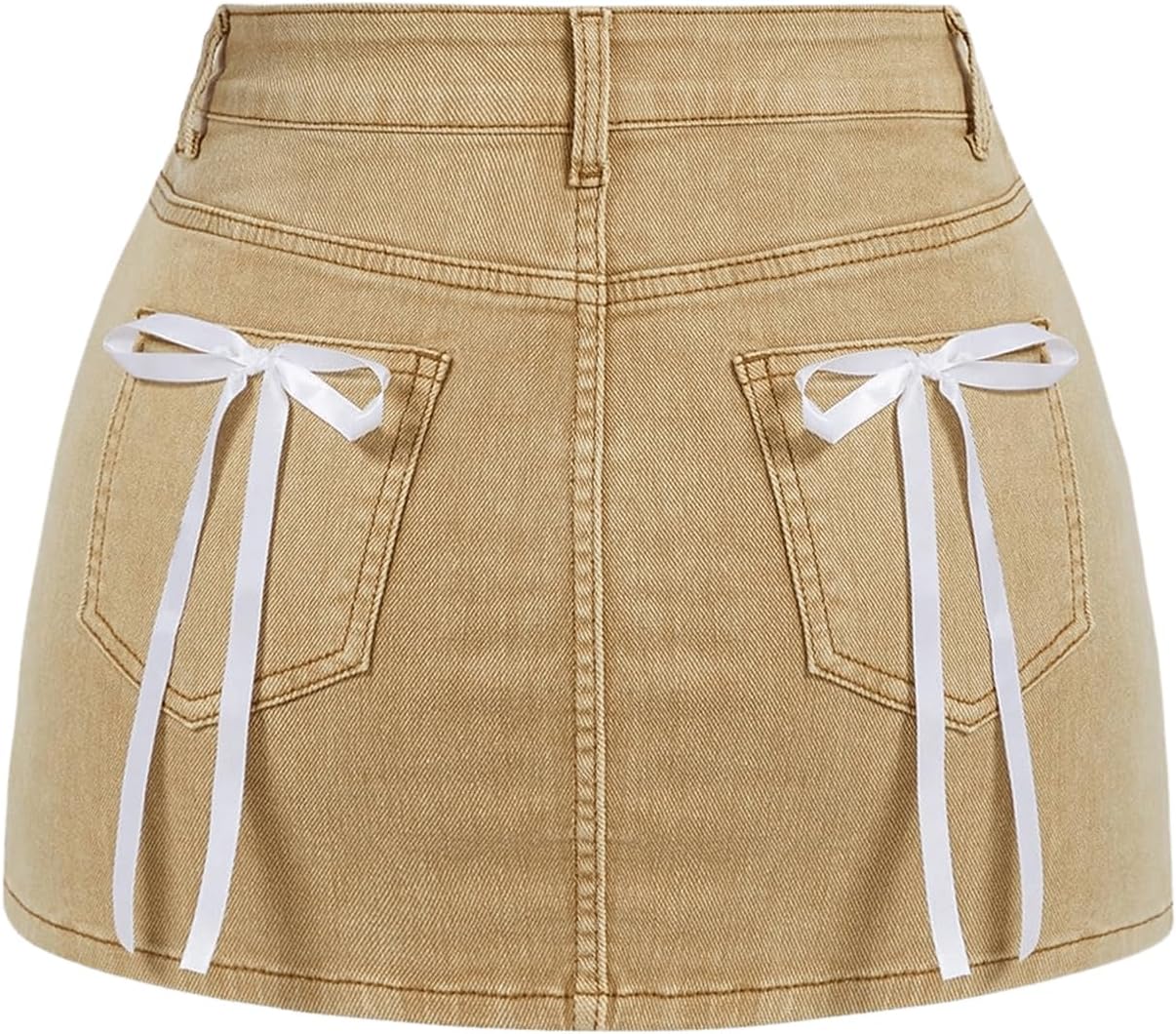 MakeMeChic Women’s Denim Skirt High Waist Bow Pocket Bodycon Y2K Mini Jean Skirts