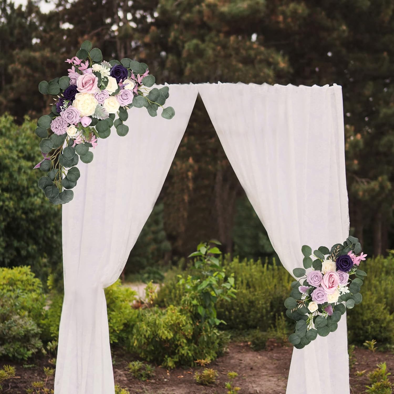 MSUIINT Wedding Arch Flowers Set of 2, Artificial Rose Flowers Wreath Kit Silk Floral Swag Garland Arbor Floral Arrangement for Church Ceremony and Reception Backdrop Sign Floral Decoration, Purple