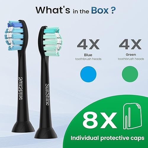 Vista 6 de Cabezales de repuesto para cepillos de dientes compatibles con Philips Sonicare y más mangos de clic, paquete de 8 unidades, color negro