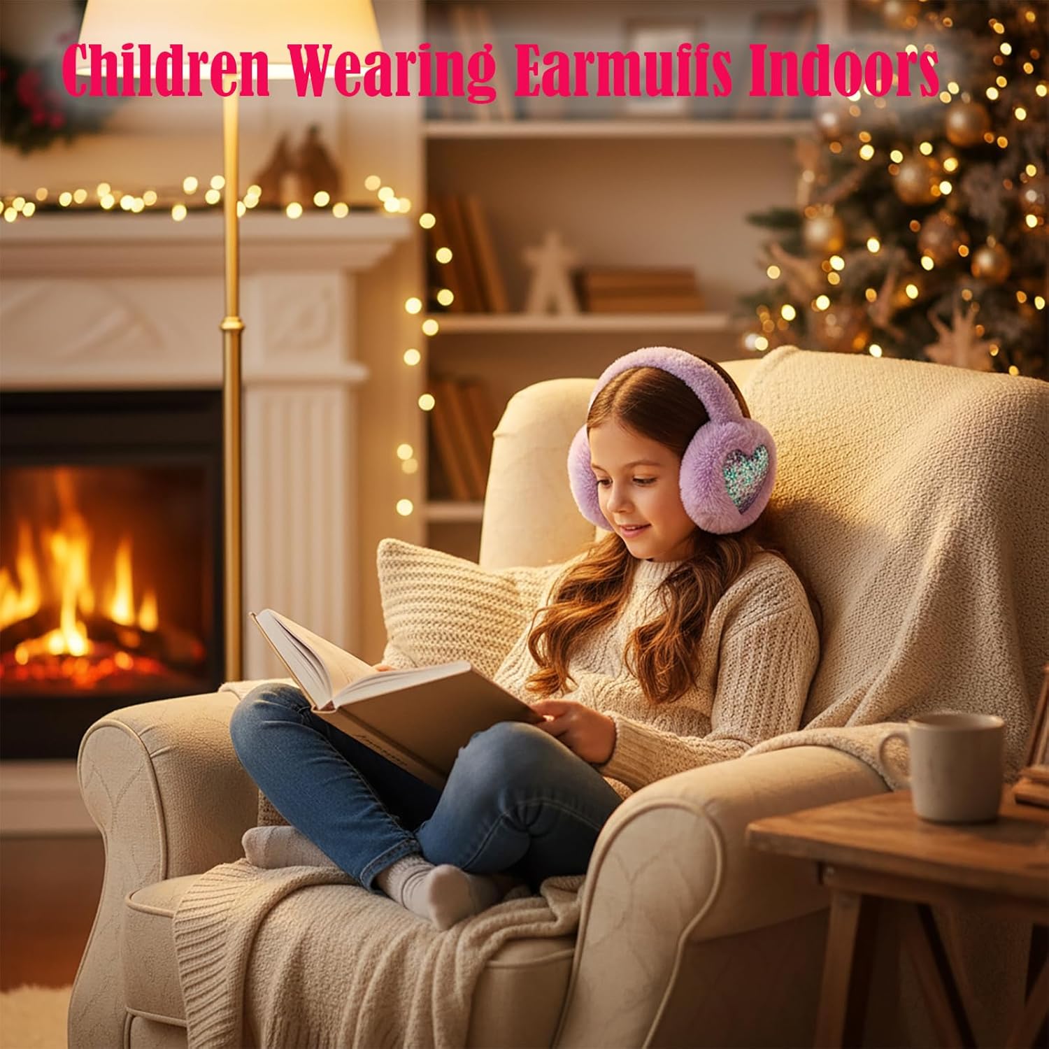 W&LESVAGO Kids Cat Ear Earmuffs with Matching Gloves, Winter Plush Ear Warmers and Sequin Headband Set for Girls - Image 7