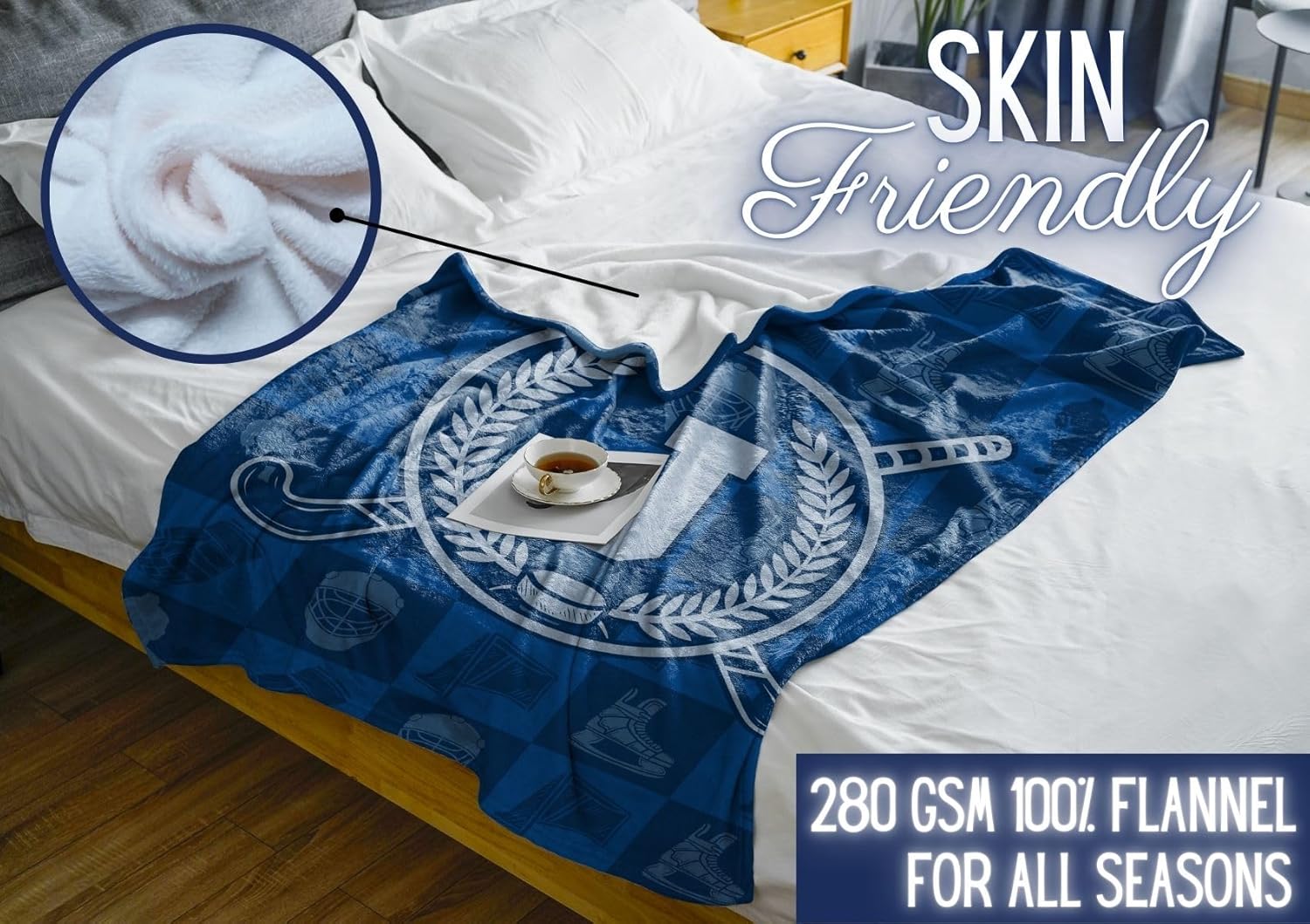 Hockey Gifts for Boys Men, Initial Bed Flannel Blankets Throws 50"x 65" for Christmas, Boys 8-12 - M