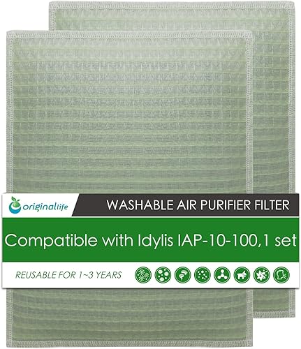 Originallife - Filtro de repuesto para purificador de aire lavable, compatible con Idylis IAP-10-100, 1 juego