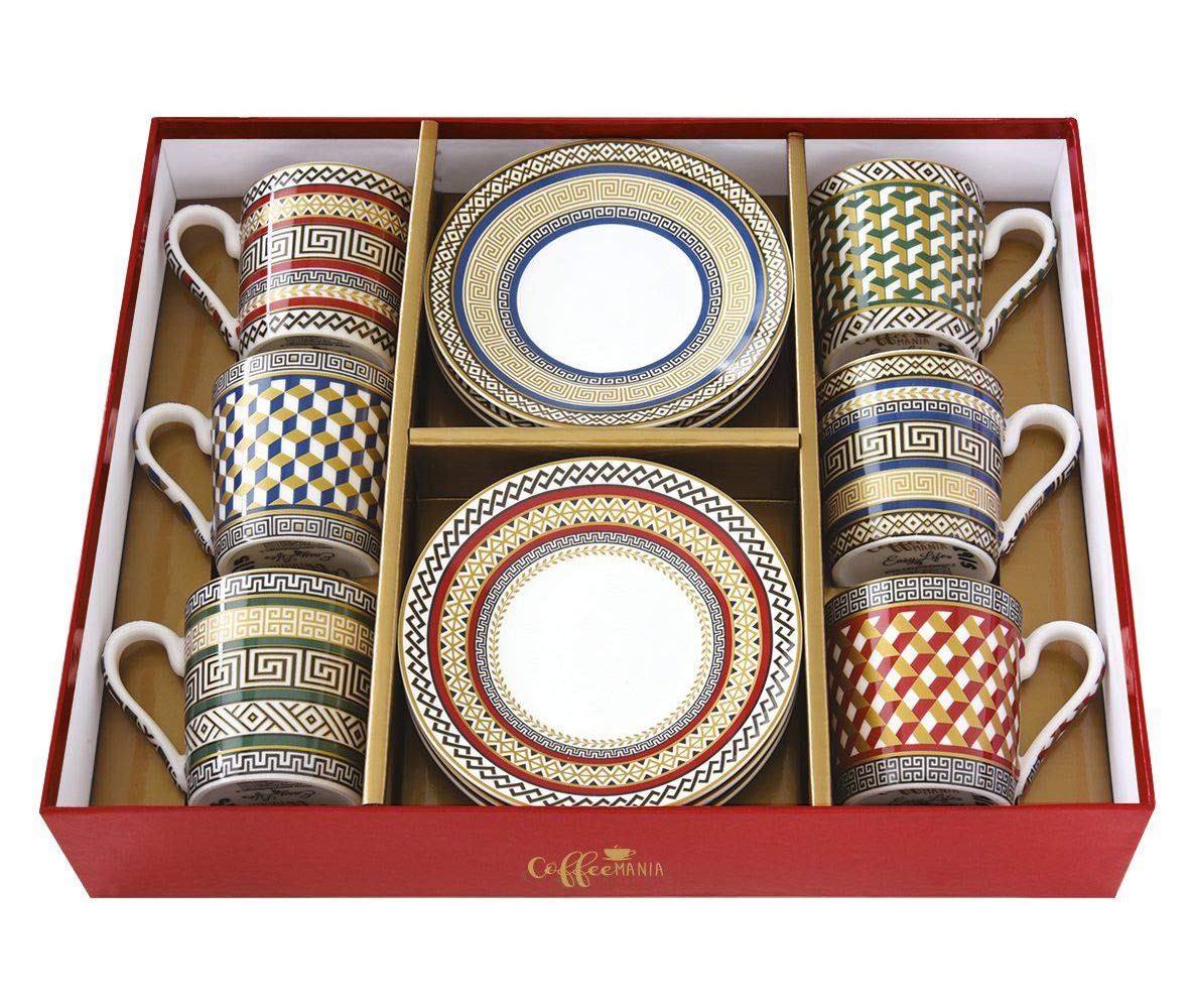 EASY LIFE Set 6 tazzine da caffè con piattini in porcellana 100 ml NEOC126