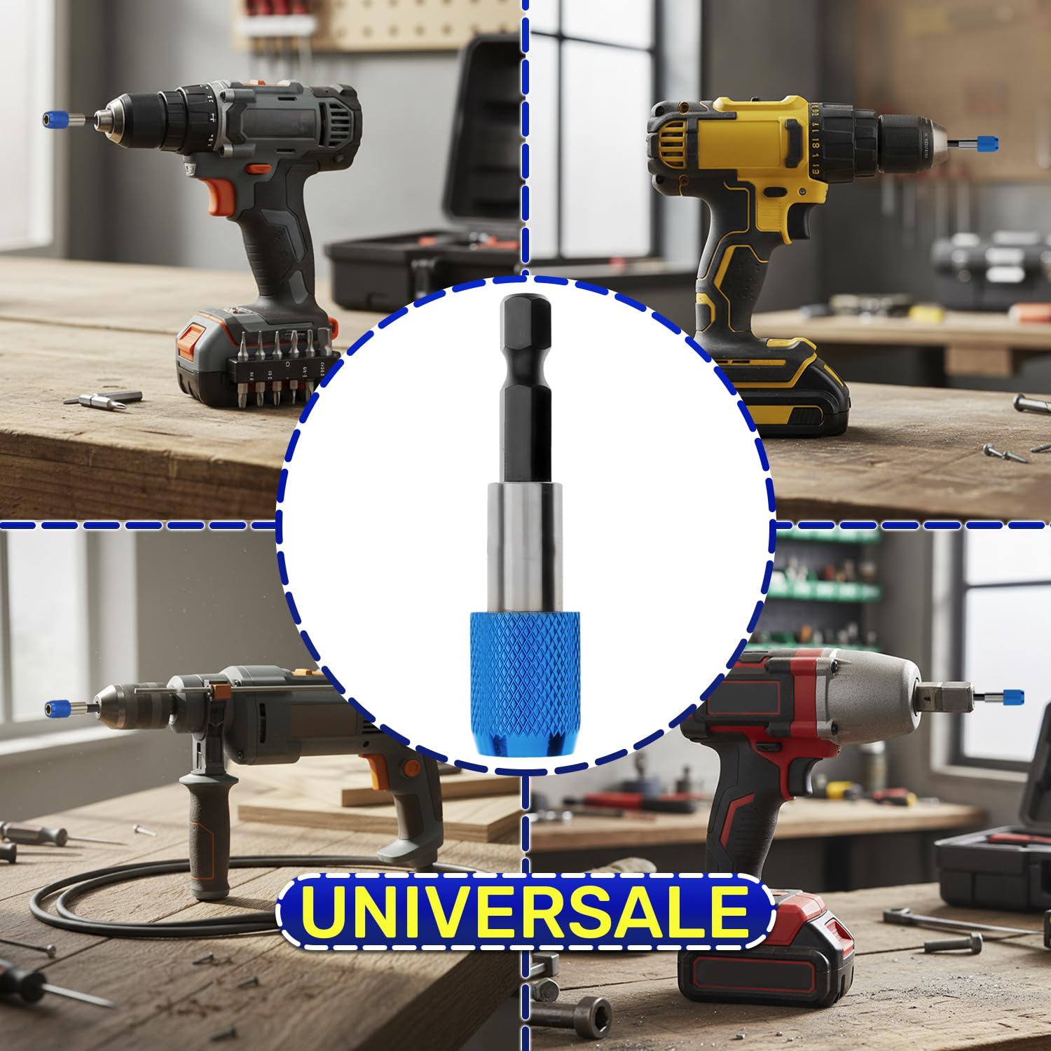 2 Pezzi Portainserti Magnetico 1/4" x 60 mm con Bloccante in Alluminio per Inserti - Porta Inserti Universale per Trapano e Avvitatore - Realizzato in Acciaio al Cromo Vanadio - MONTERAL